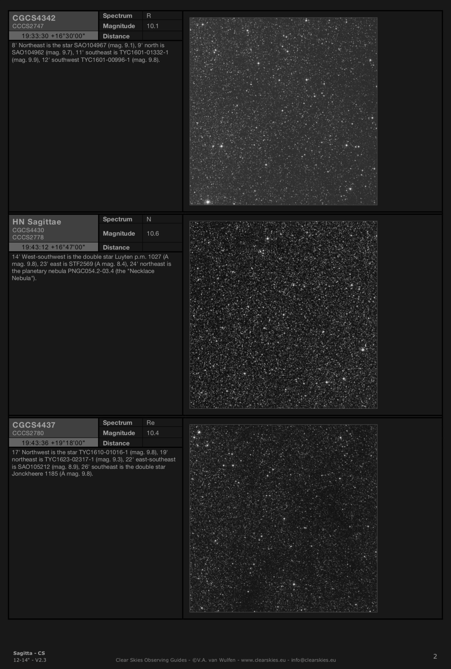 Carbon stars CGCS4342, HN Sagittae & CGCS4437 in Sagitta Carbon stars CGCS4342, HN Sagittae & CGCS4437 in Sagitta
