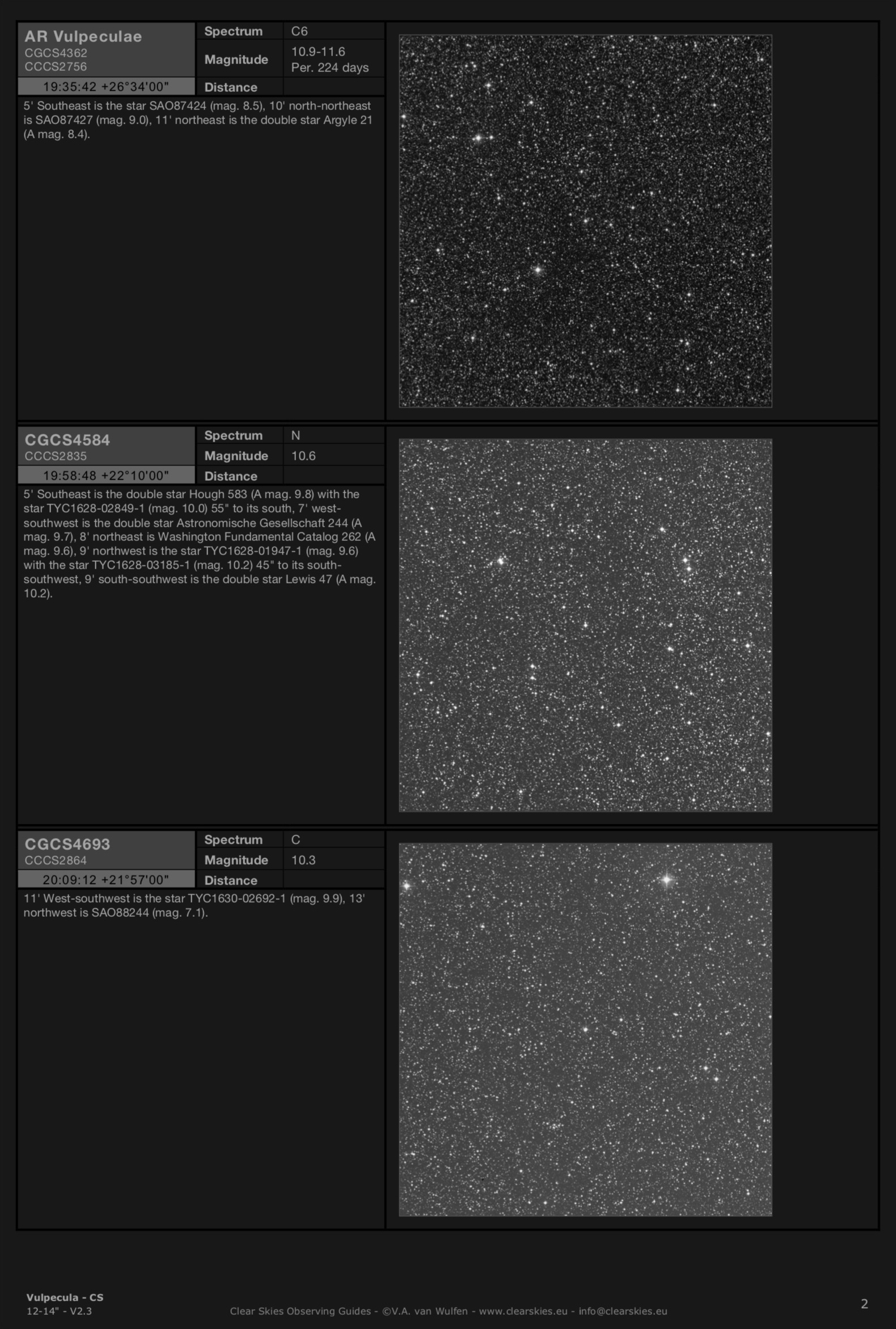 Carbon stars AR Vulpeculae, CGCS4584 & CGCS4693 in Vulpecula Carbon stars AR Vulpeculae, CGCS4584 & CGCS4693 in Vulpecula