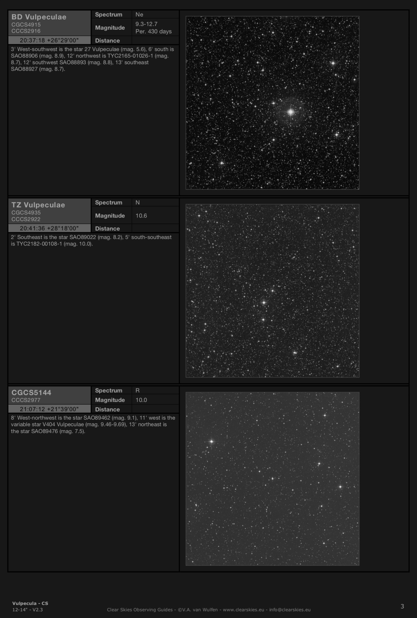 Carbon stars BD Vulpeculae, TZ Vulpeculae & CGCS5144 in Vulpecula Carbon stars BD Vulpeculae, TZ Vulpeculae & CGCS5144 in Vulpecula