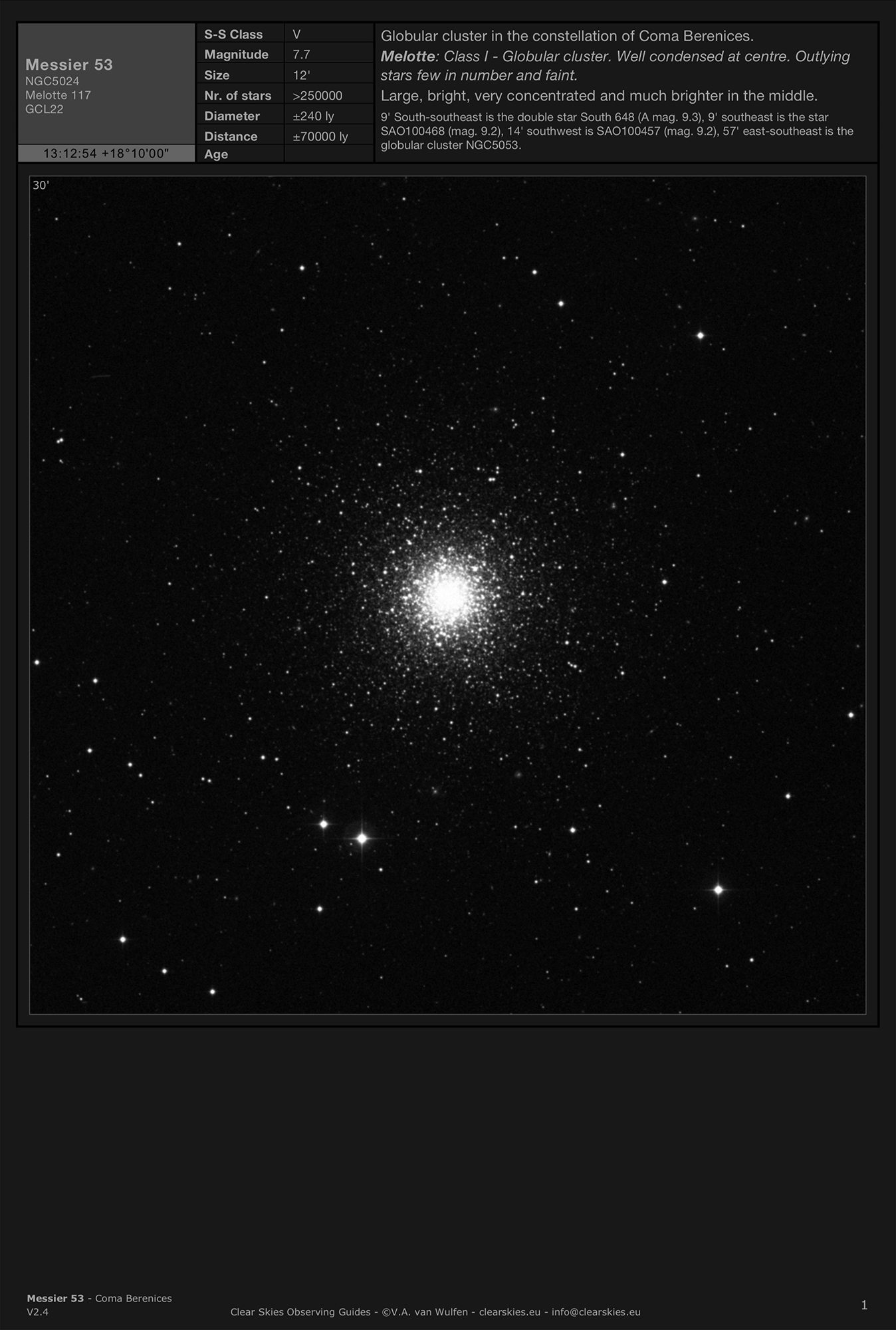 Globular cluster Messier 53 (NGC5024) in Coma Berenices Globular cluster Messier 53 (NGC5024) in Coma Berenices