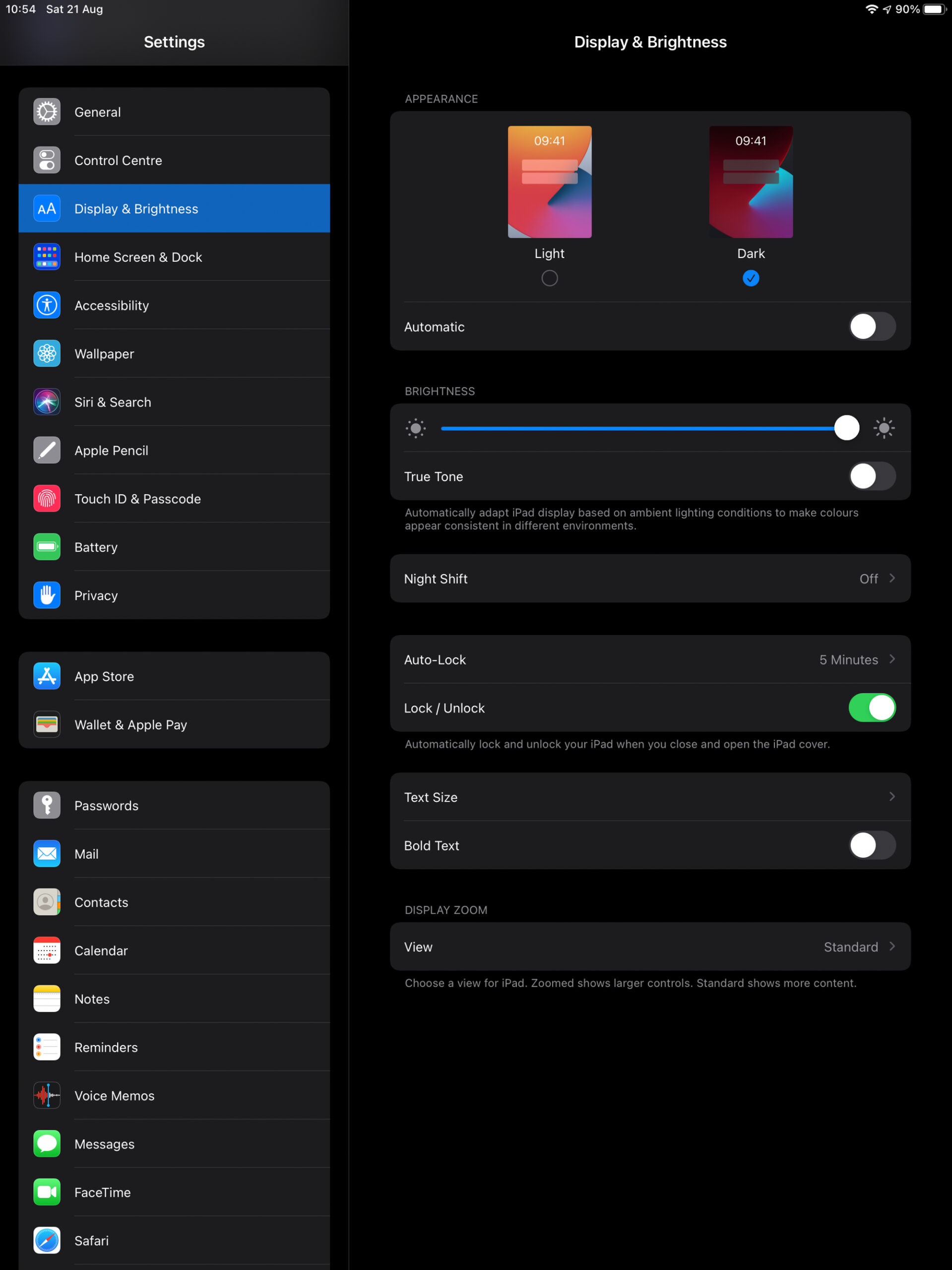 iPadOS Dark mode iPadOS Display & Text size