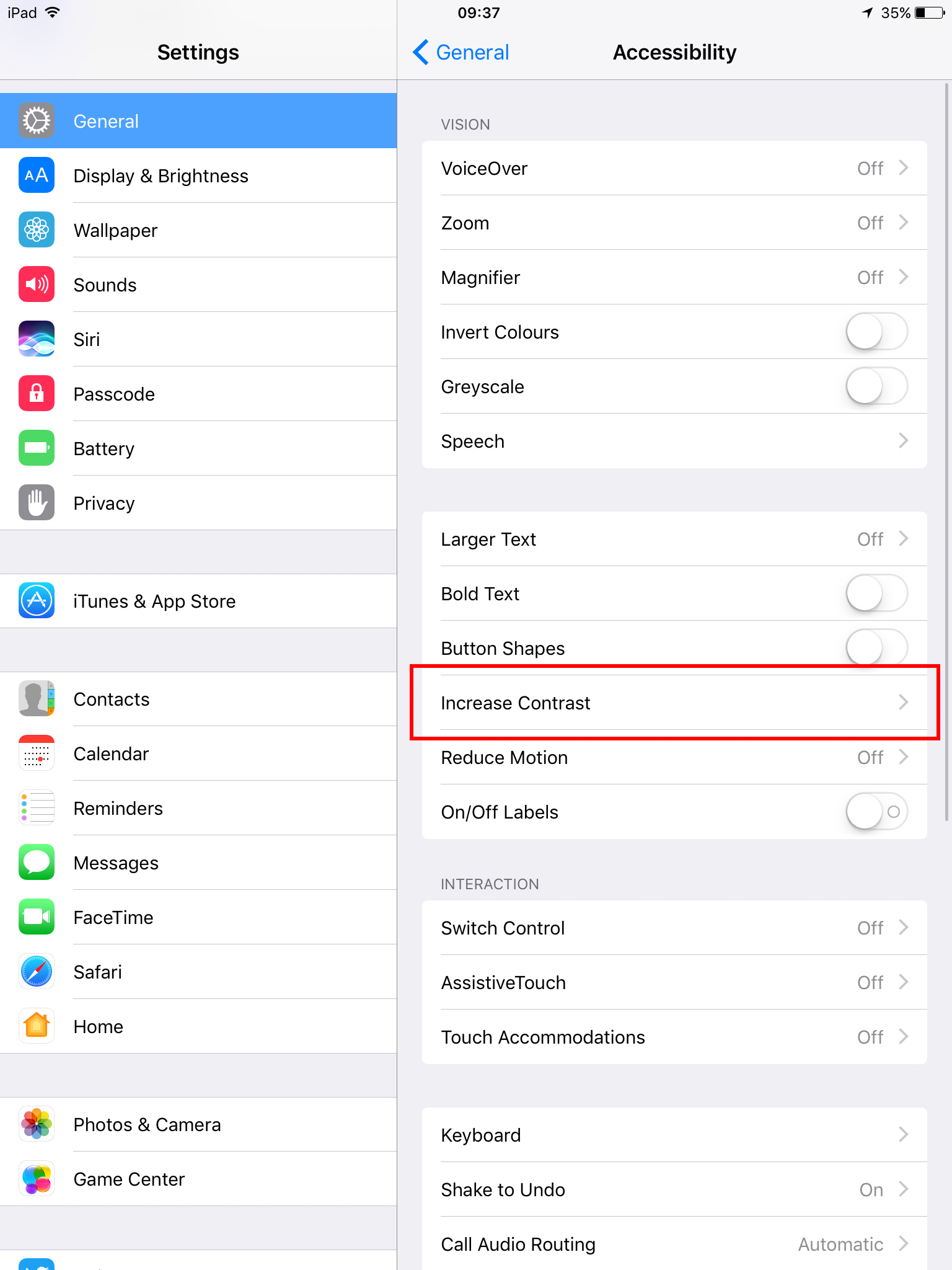 Earlier iPadOS - Accessibility - Increase contrast Earlier iPadOS - Accessibility - Increase contrast