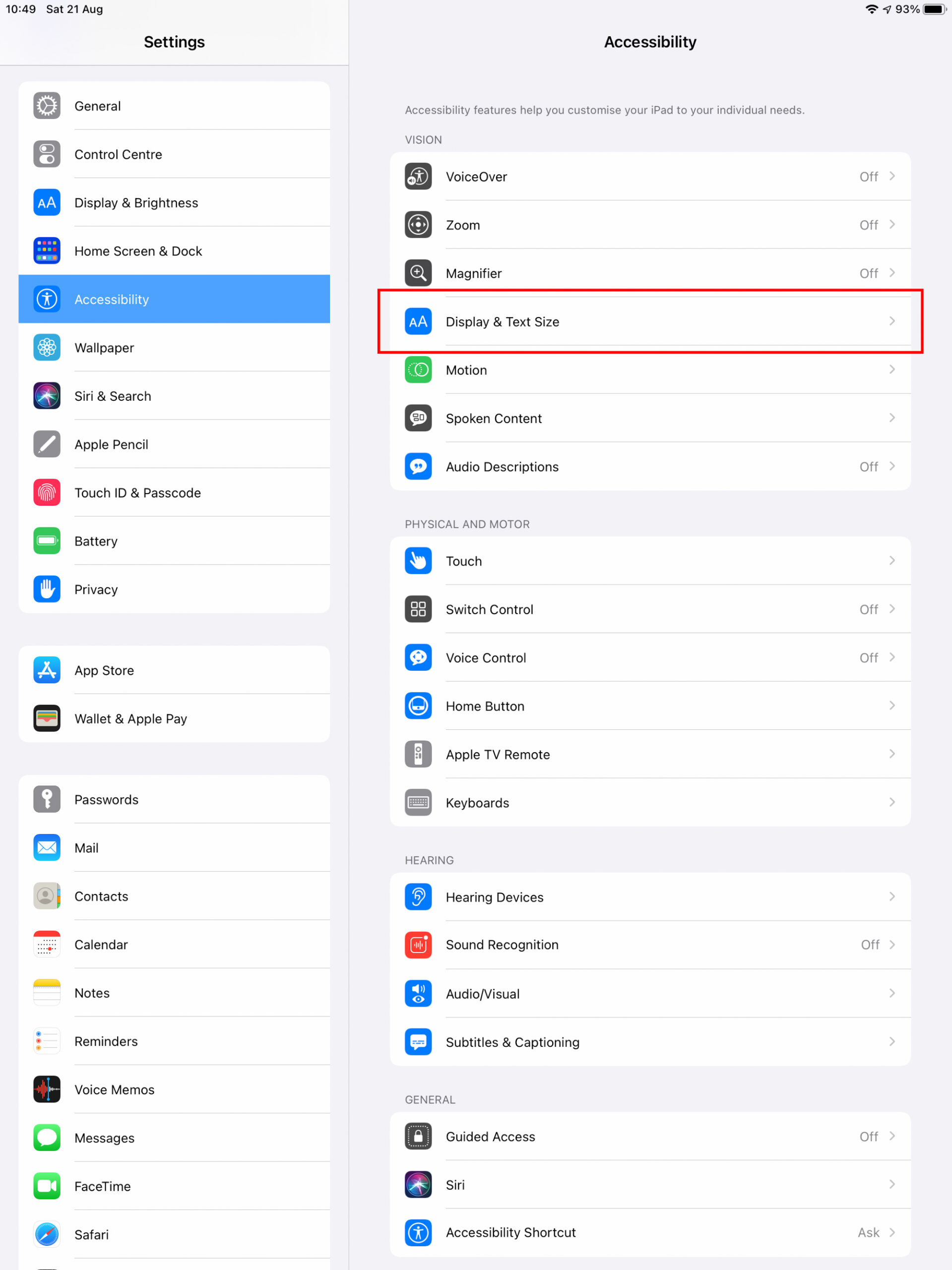 iPadOS Display & Text size iPadOS Display & Text size