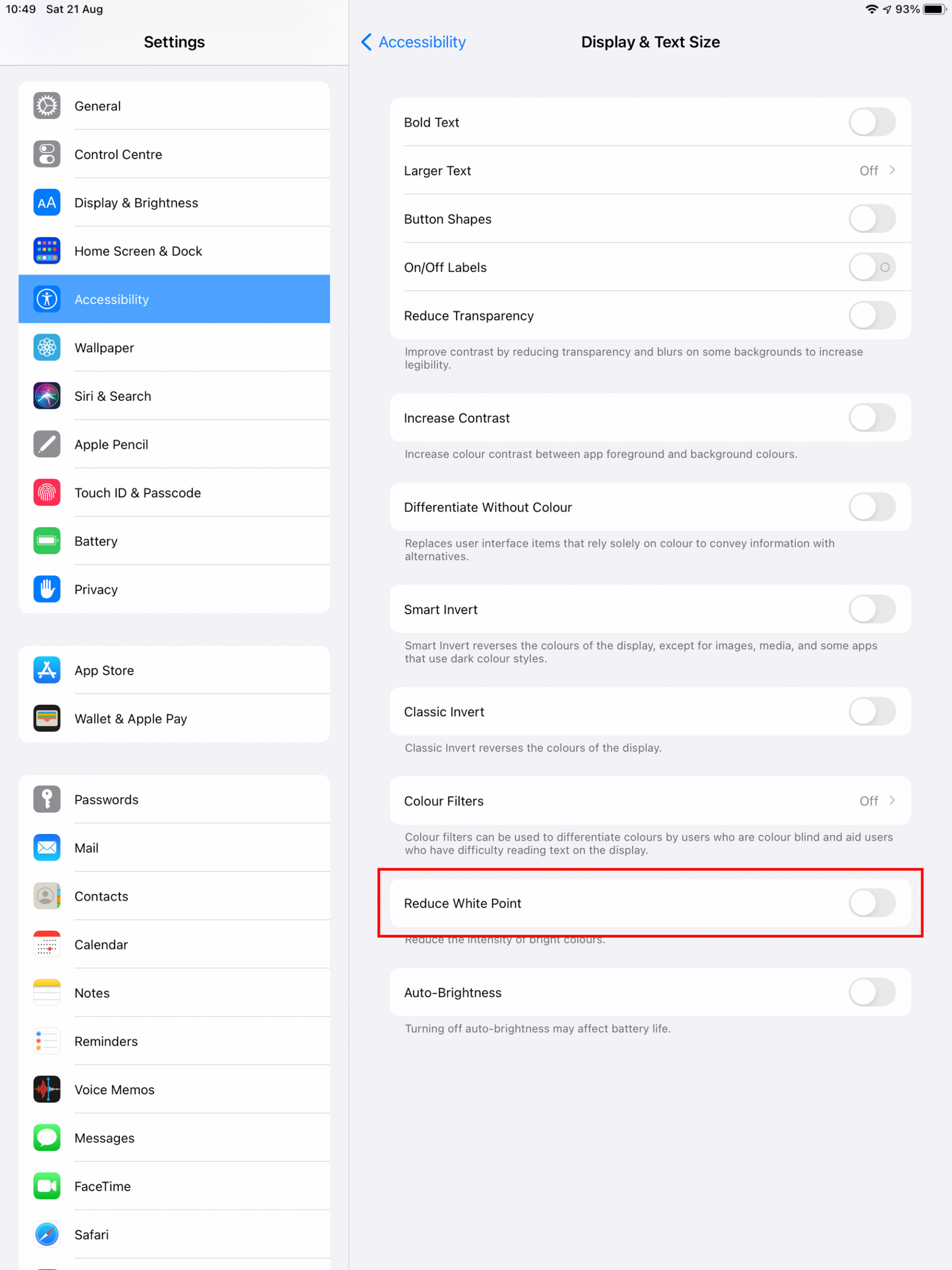 iPadOS Display & Text size iPadOS Display & Text size