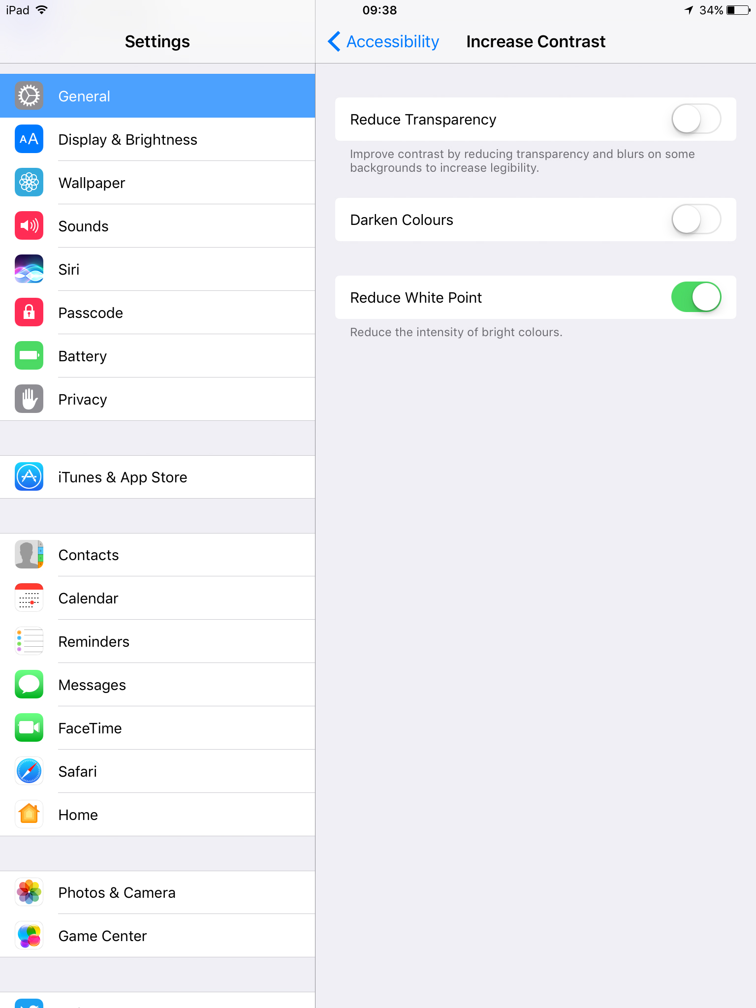 Earlier iPadOS - Accessibility - Increase contrast - Reduce whitepoint Earlier iPadOS - Accessibility - Increase contrast - Reduce whitepoint