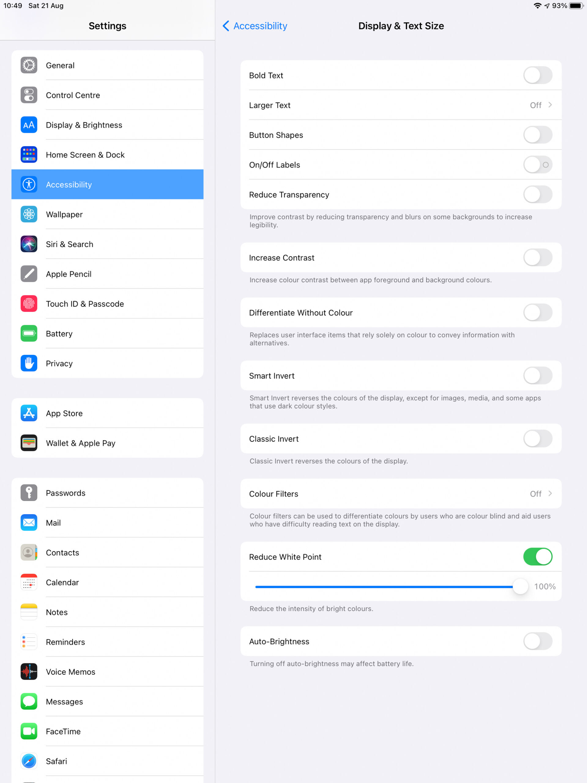 iPadOS Display & Text size iPadOS Display & Text size