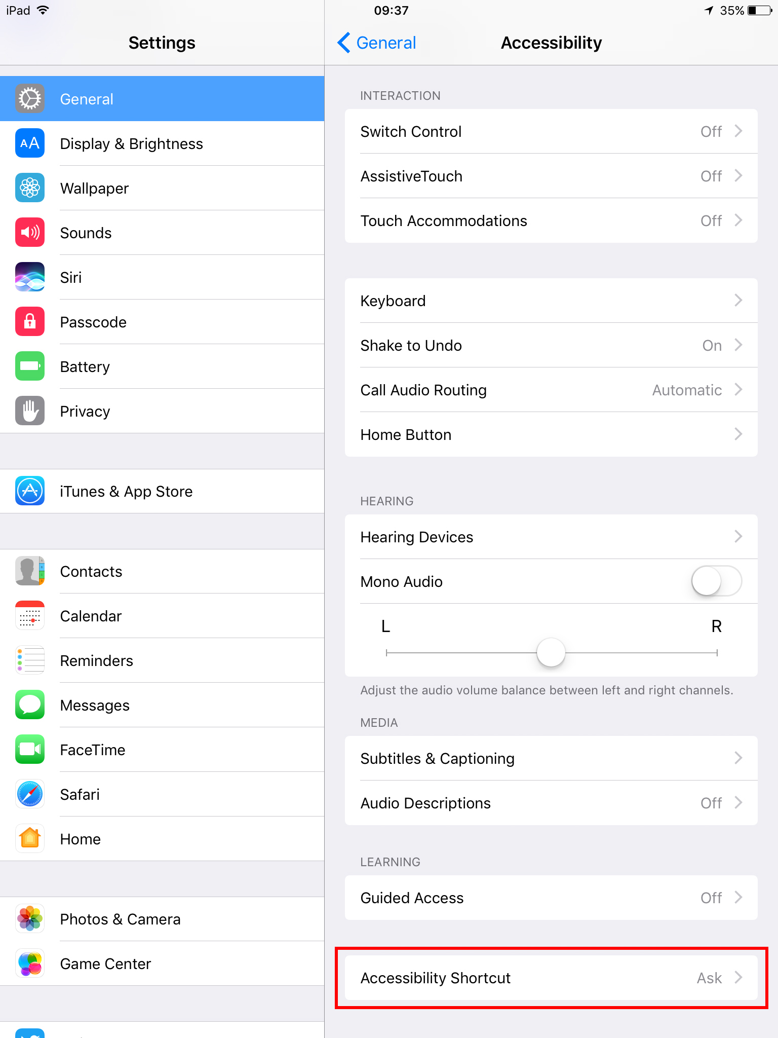 Earlier iPadOS - Accessibility - Accessibility shortcut Earlier iPadOS - Accessibility - Accessibility shortcut