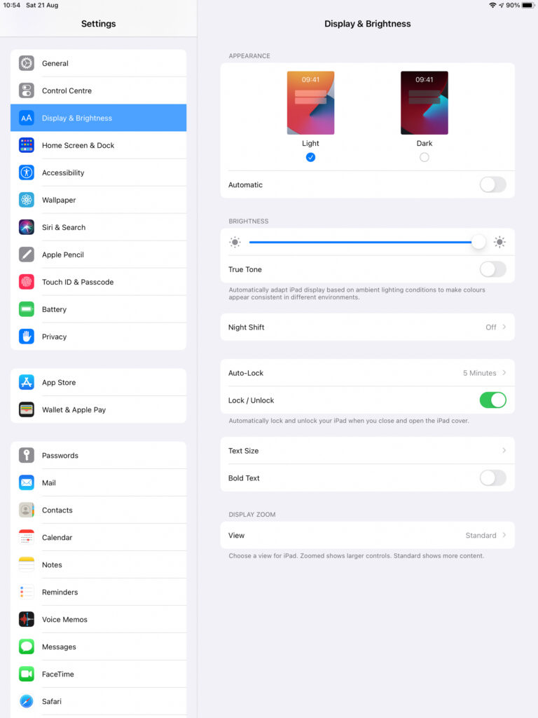 iPadOS Brightness settings iPadOS Brightness settings
