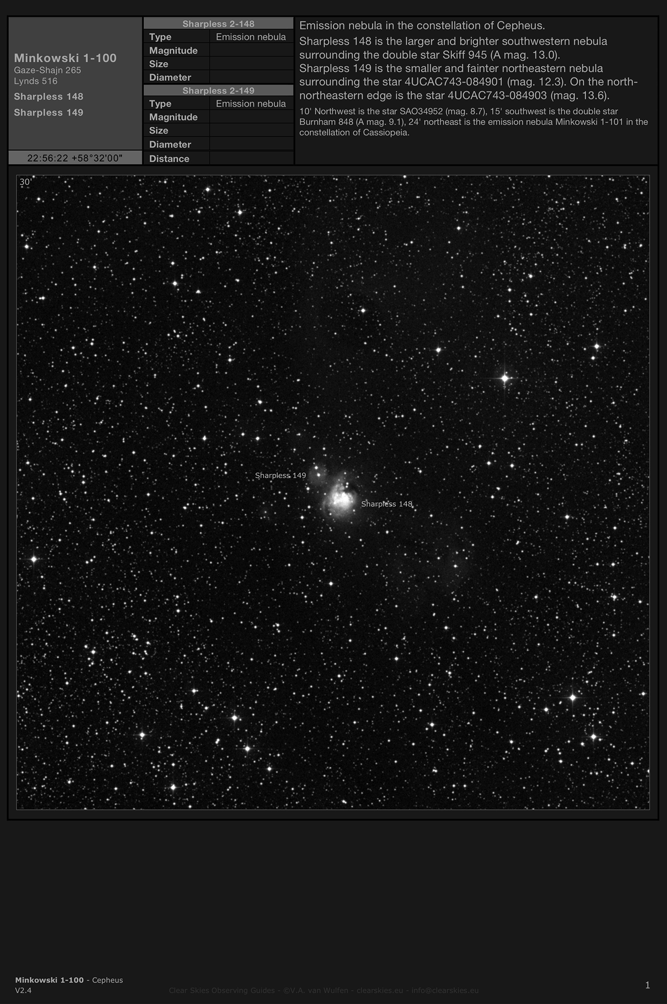 Emission nebula Minkowski 1-100 (Sharpless 148 & 149) in Cepheus Emission nebula Minkowski 1-100 (Sharpless 148 & 149) in Cepheus