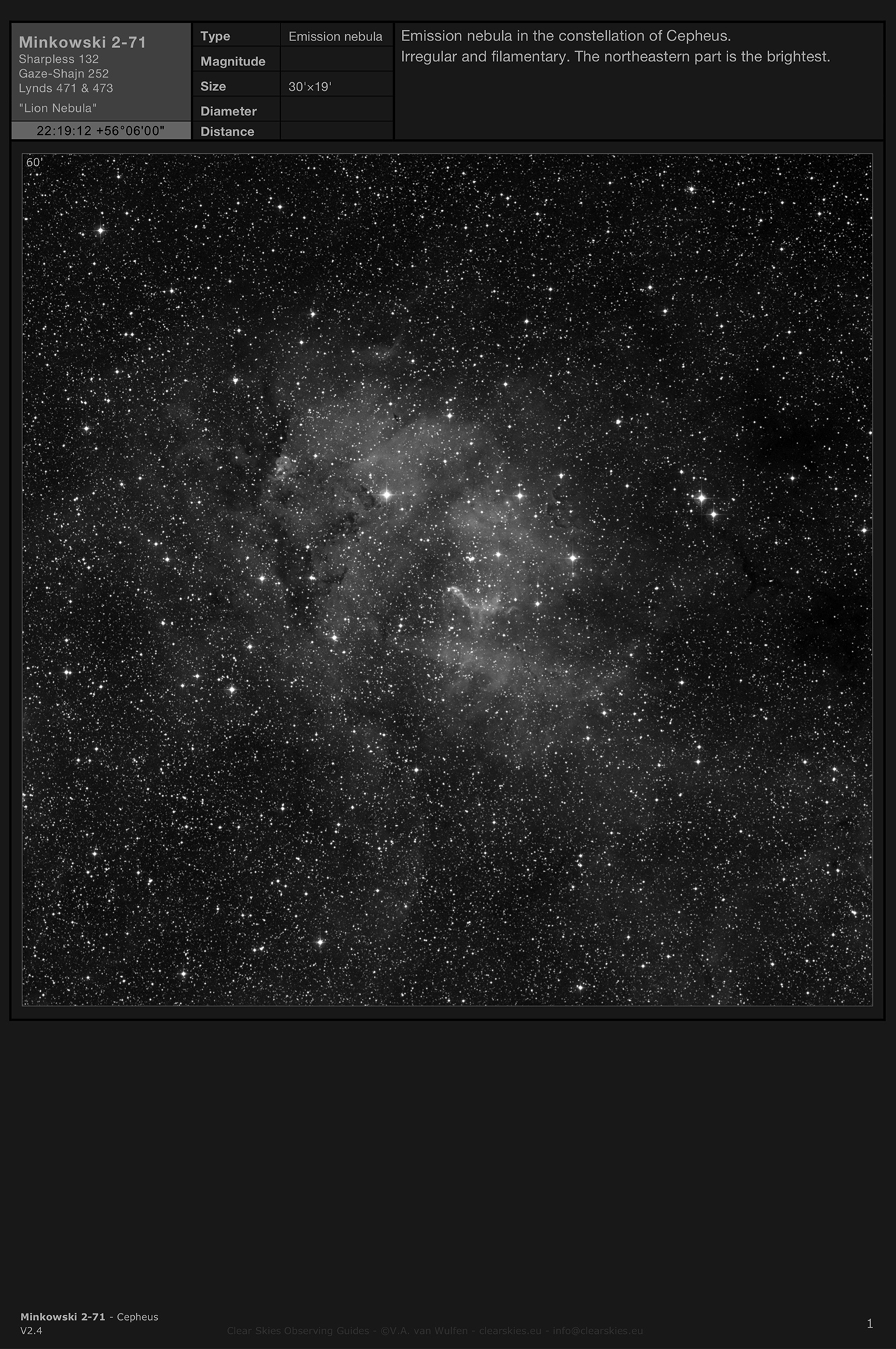 Emission nebula Minkowski 2-71 - the "Lion Nebula" in Cepheus Emission nebula Minkowski 2-71 - the "Lion Nebula" in Cepheus