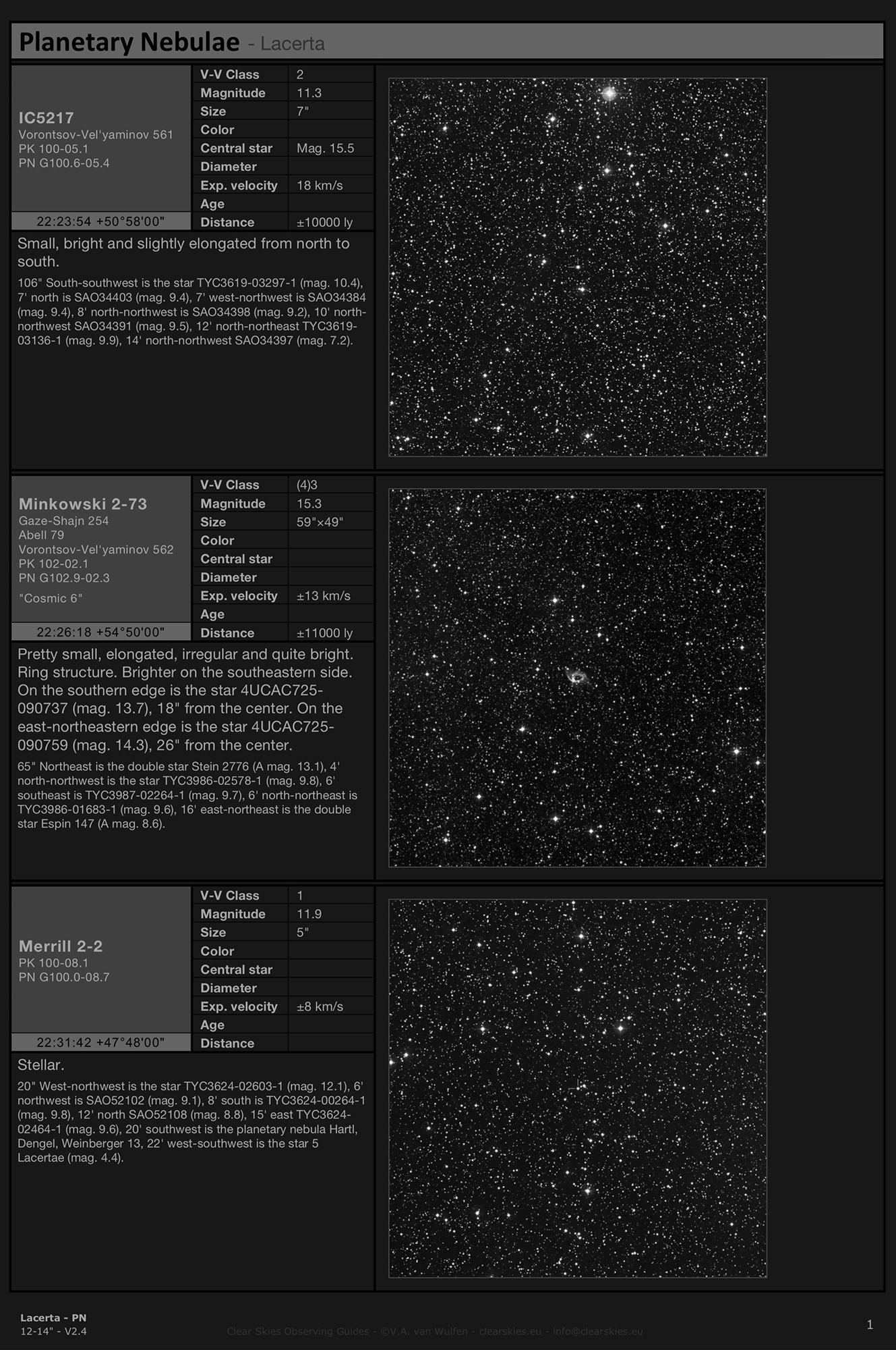 Planetary nebulae IC5217, Minkowski 2-73 (PK 102-02.1, PN G102.9-02.3) & Merrill 2-2 (PK 100-08.1, PN G100.0-08.7) in Lacerta Planetary nebulae IC5217, Minkowski 2-73 (PK 102-02.1, PN G102.9-02.3) & Merrill 2-2 (PK 100-08.1, PN G100.0-08.7) in Lacerta