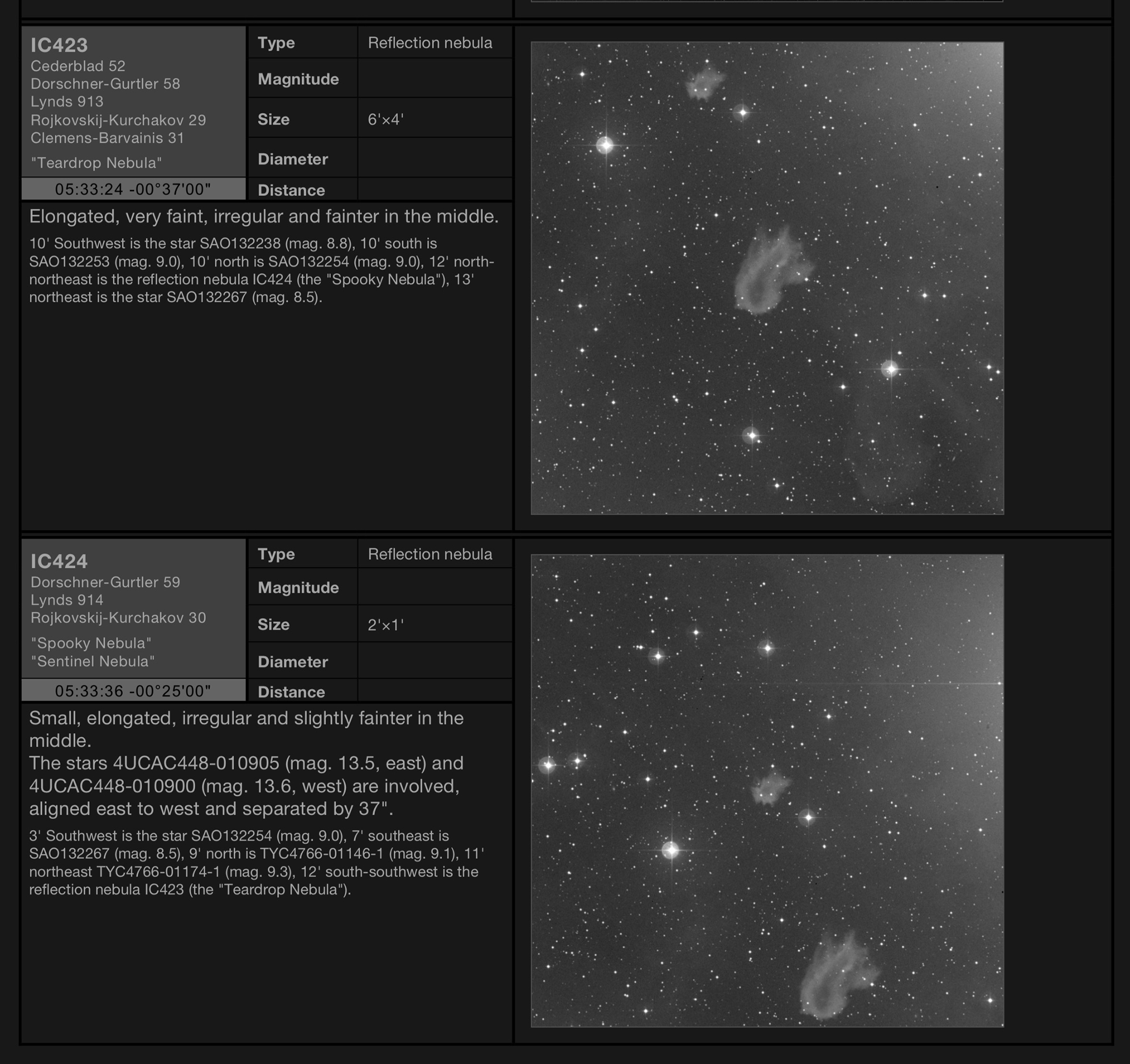 Reflection nebula IC423 - the "Teardrop Nebula" & IC424 - the "Spooky Nebula" in Orion Reflection nebula IC423 - the "Teardrop Nebula" & IC424 - the "Spooky Nebula" in Orion