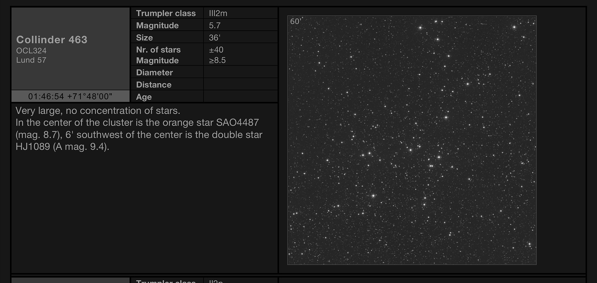 Open cluster Collinder 463 in the constellation of Cassiopeia Open cluster Collinder 463 in the constellation of Cassiopeia