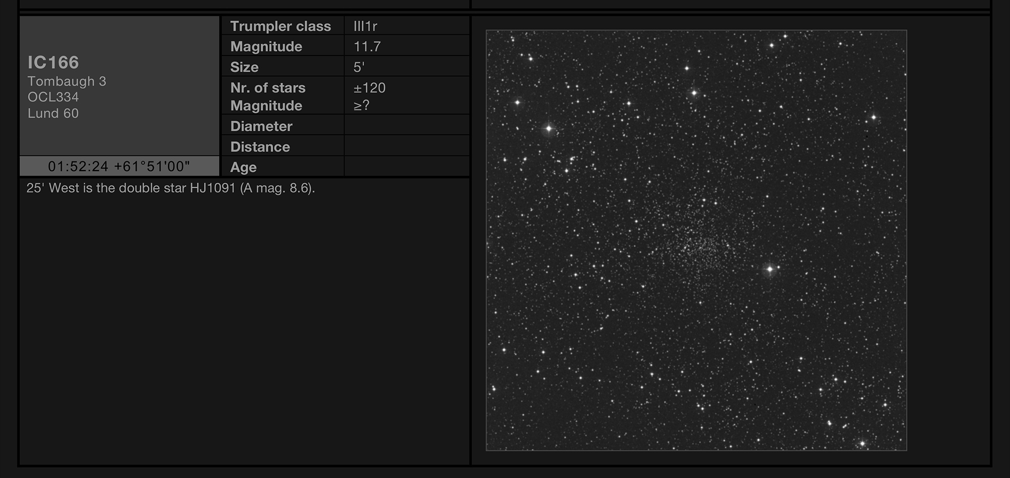 Open cluster IC166 in the constellation of Cassiopeia Open cluster IC166 in the constellation of Cassiopeia