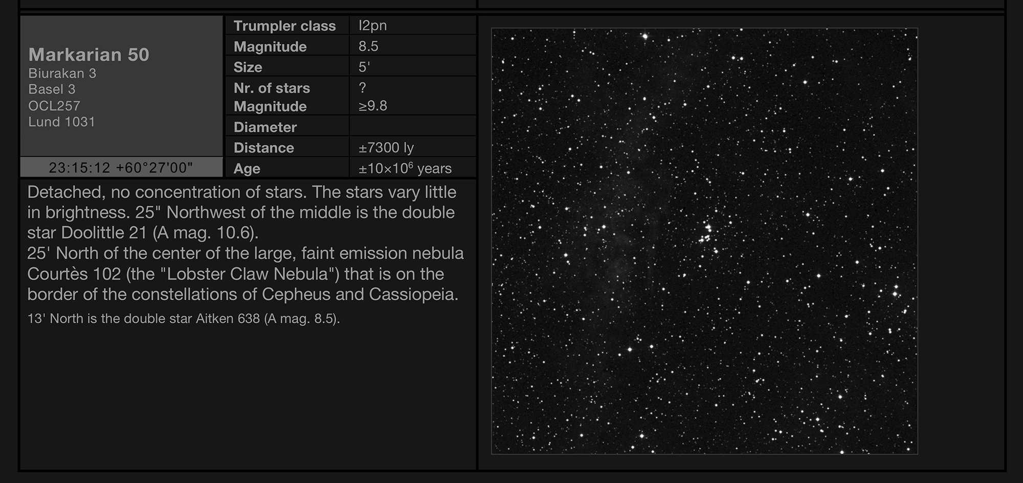 Open cluster Markarian 50 in the constellation of Cepheus Open cluster Markarian 50 in the constellation of Cepheus