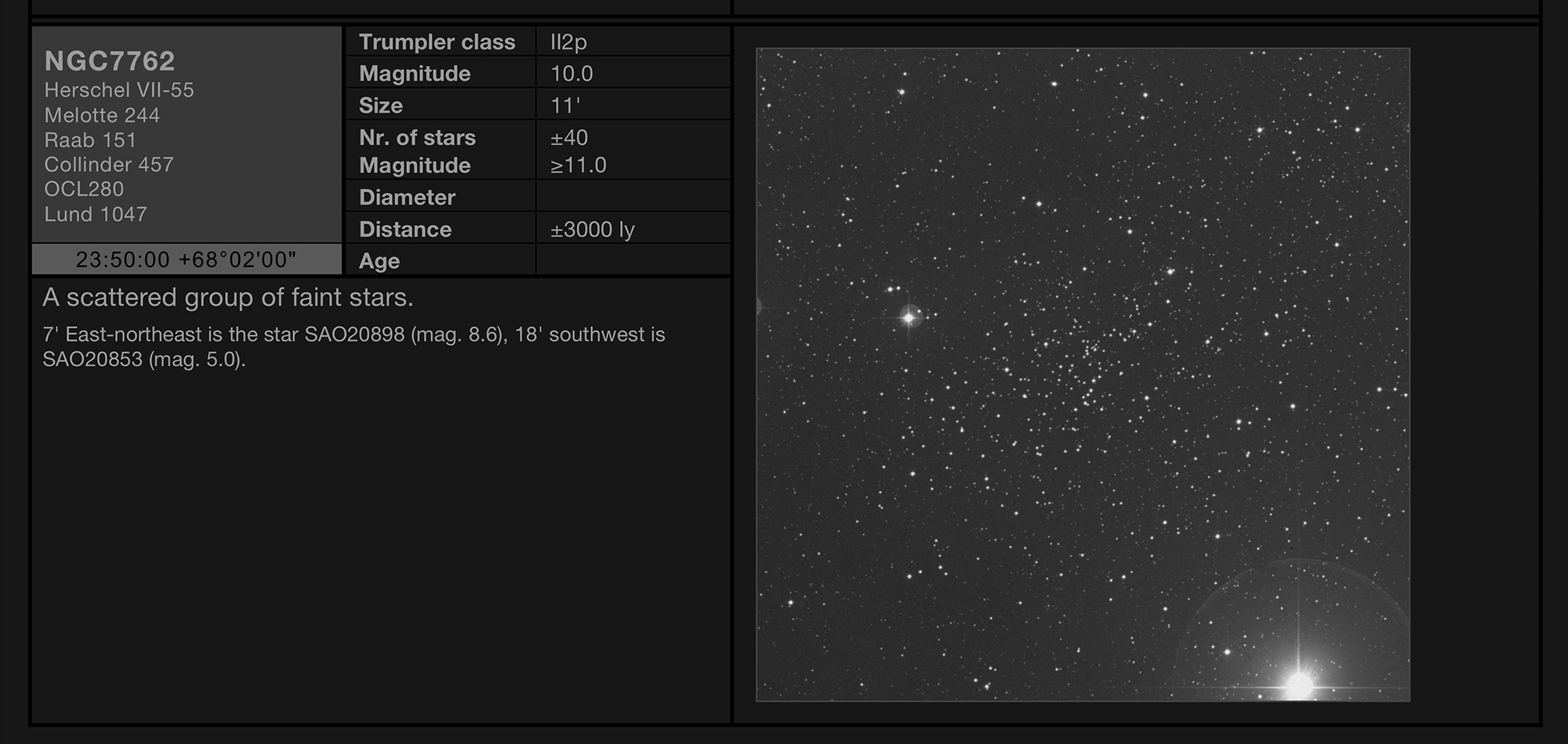 Open cluster NGC7762 in the constellation of Cepheus Open cluster NGC7762 in the constellation of Cepheus