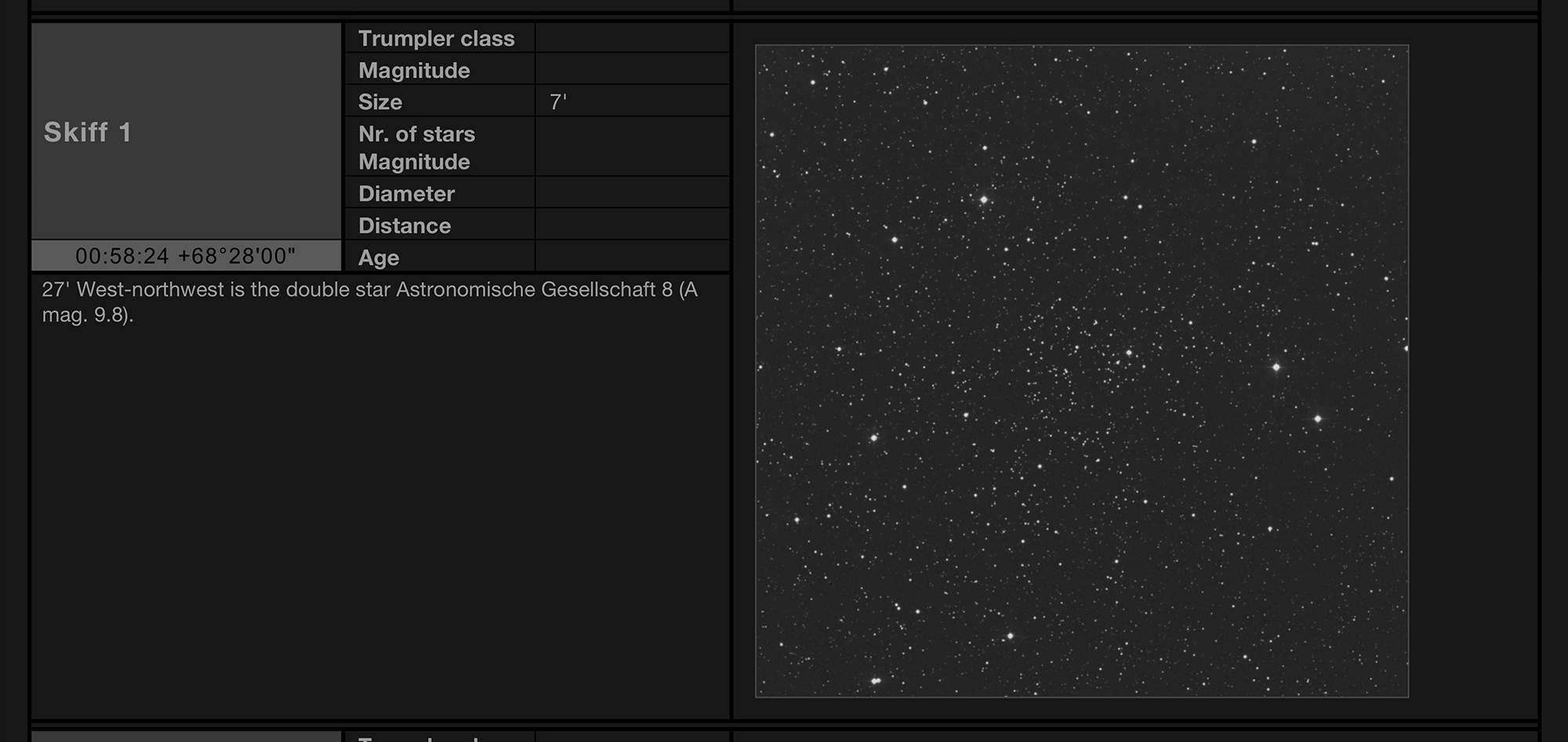 Open cluster Skiff 1 in the constellation of Cassiopeia Open cluster Skiff 1 in the constellation of Cassiopeia