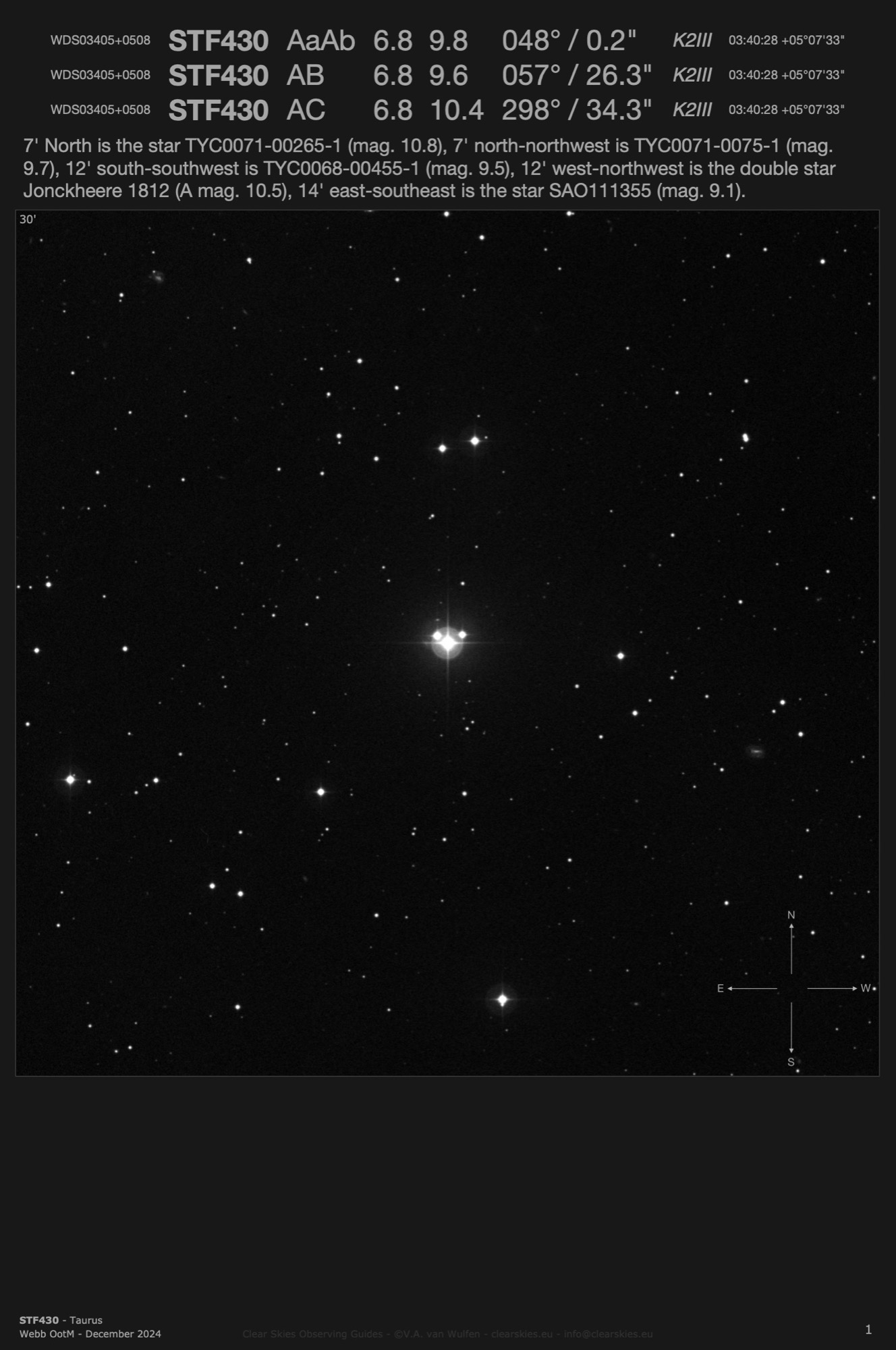 Double star STF430 (WDS03405+0508) in Taurus Double star STF430 (WDS03405+0508) in Taurus