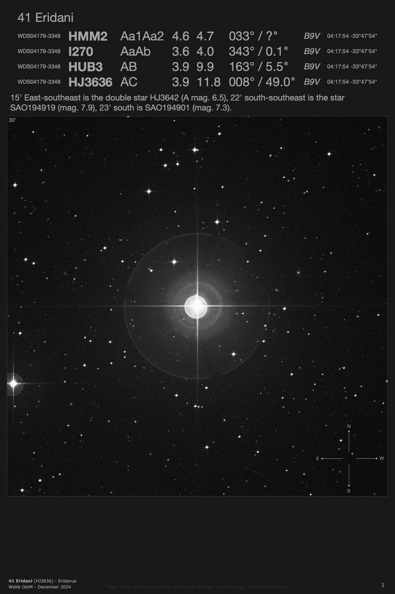 Double star 41 Eridani (HJ3636 - WDS04179-3348) in Eridanus Double star 41 Eridani (HJ3636 - WDS04179-3348) in Eridanus