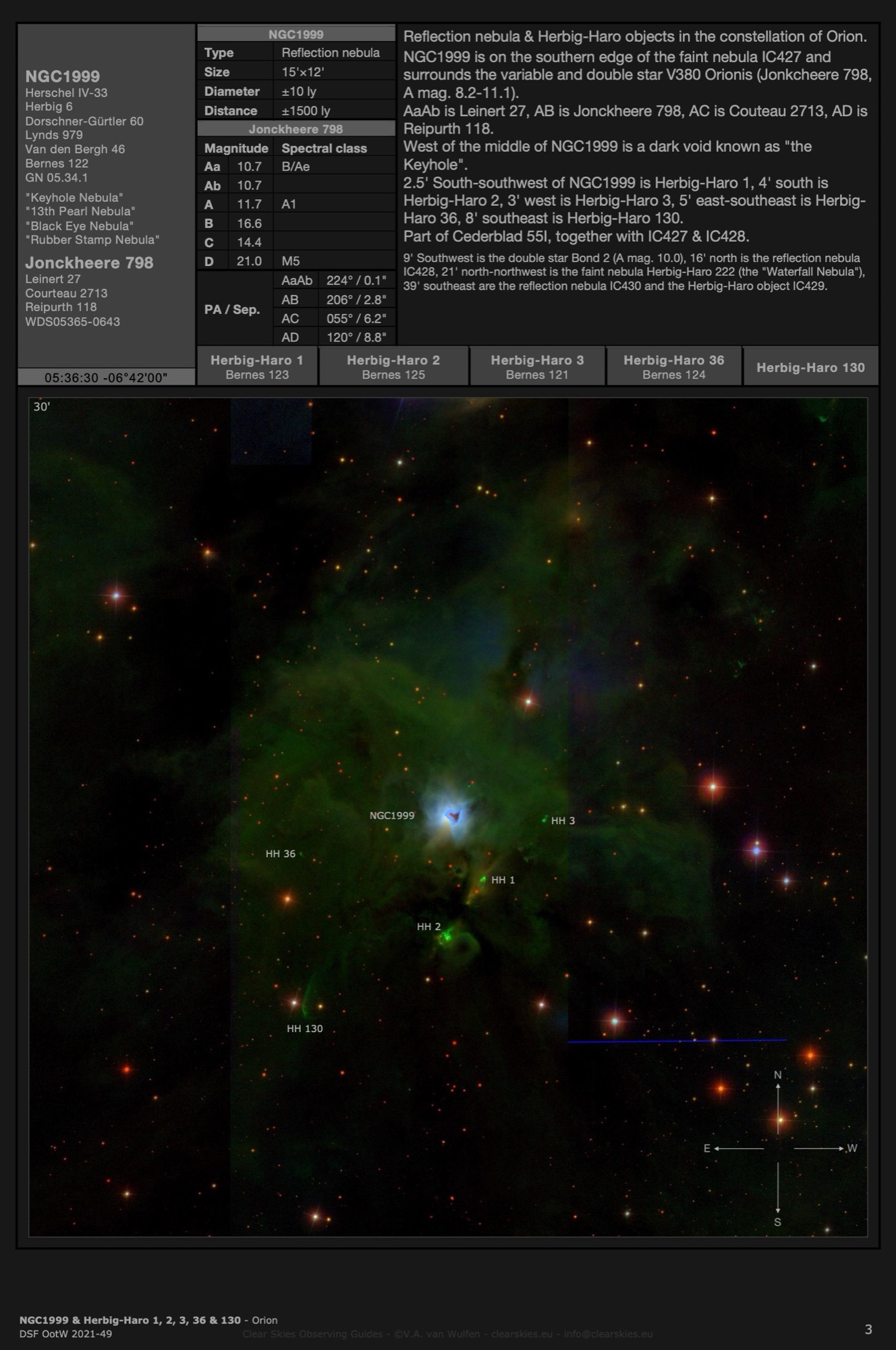 Reflection nebula NGC1999 - the "Keyhole Nebula" and Herbig-Haro 1, 2, 3, 36 & 130 in Orion Reflection nebula NGC1999 - the "Keyhole Nebula" and Herbig-Haro 1, 2, 3, 36 & 130 in Orion