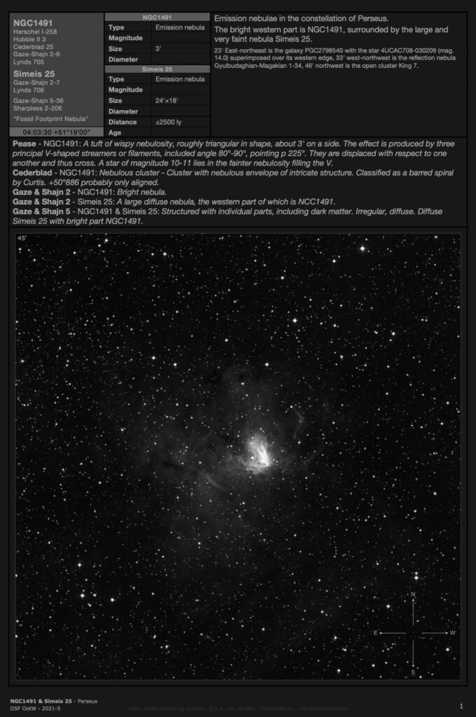 Emission nebula NGC1491 - the "Fossil Footprint Nebula" in Perseus