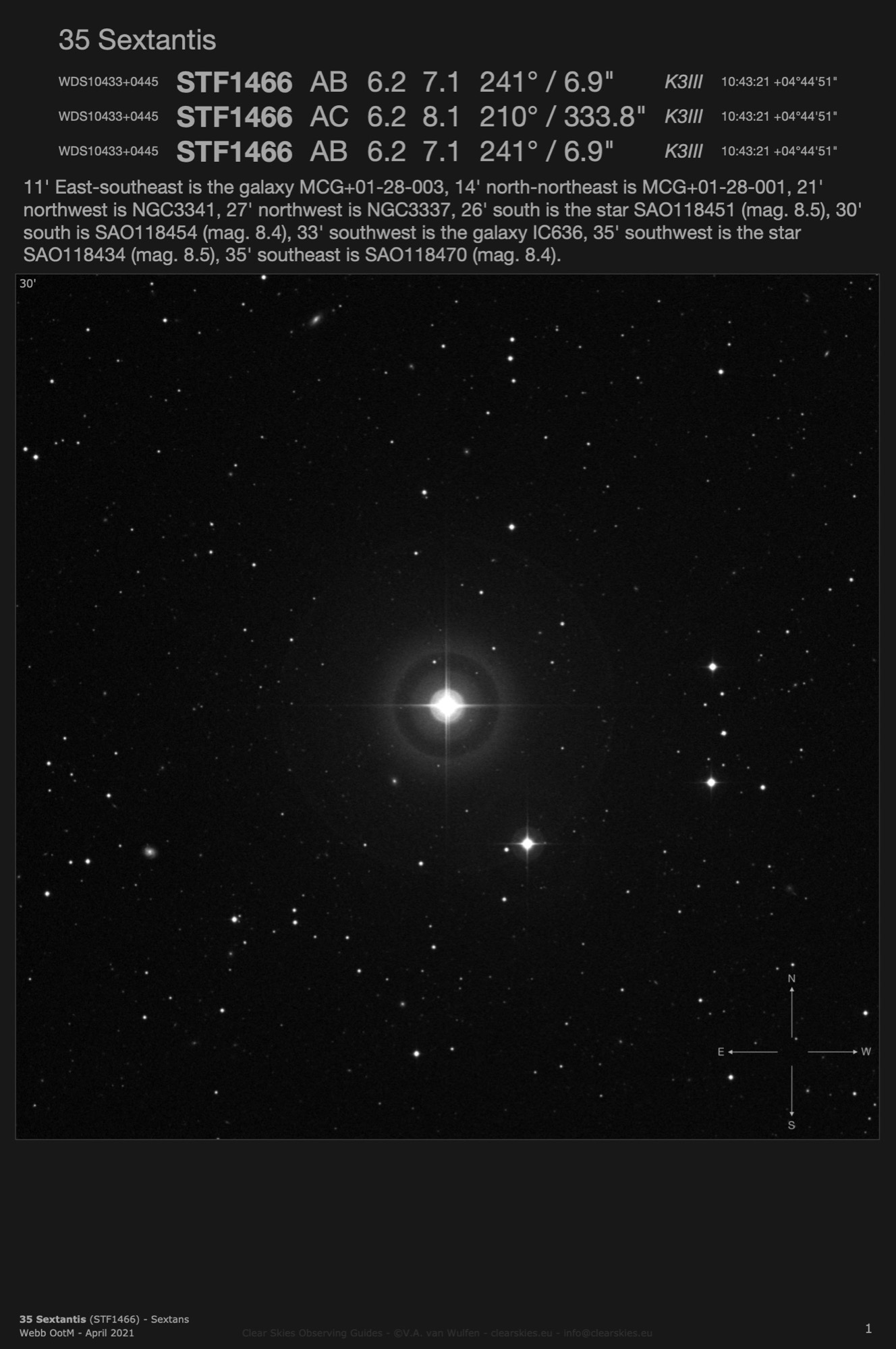 35 Sextantis (STF1466 - WDS10433+0445) in Sextans 35 Sextantis (STF1466 - WDS10433+0445) in Sextans