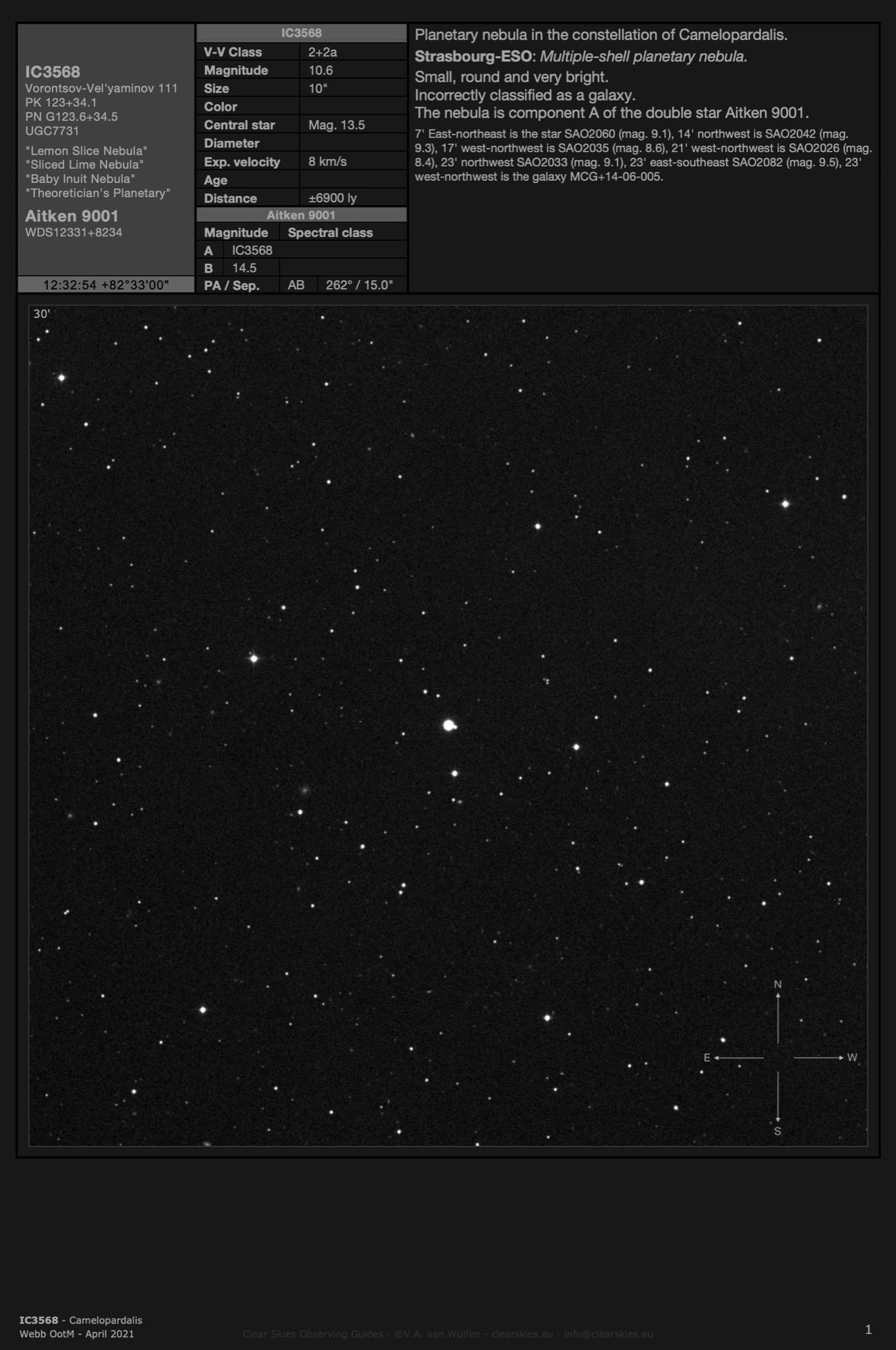 Planetary nebula IC3568 - the "Lemon Slice Nebula" in Camelopardalis