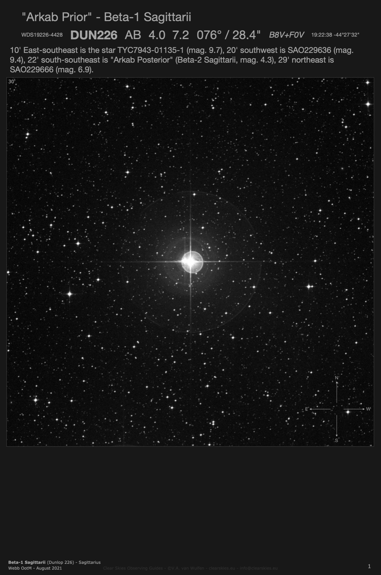 "Arkab Prior" - Beta-1 Sagittarii (Dunlop 226 - WDS19226-4428) in Sagittarius "Arkab Prior" - Beta-1 Sagittarii (Dunlop 226 - WDS19226-4428) in Sagittarius
