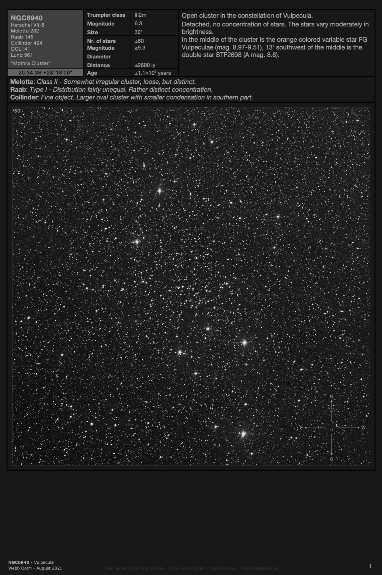 Open cluster NGC6940 - the "Mothra Cluster" in Vulpecula Open cluster NGC6940 - the "Mothra Cluster" in Vulpecula
