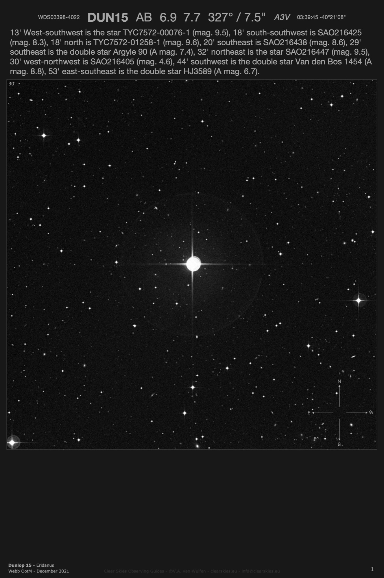 Dunlop 15 (WDS03398-4022) in Eridanus Dunlop 15 (WDS03398-4022) in Eridanus