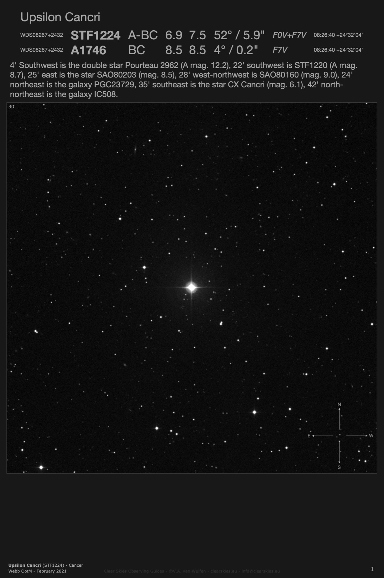 Upsilon Cancri (STF1224 - WDS08267+2432) in Cancer Upsilon Cancri (STF1224 - WDS08267+2432) in Cancer