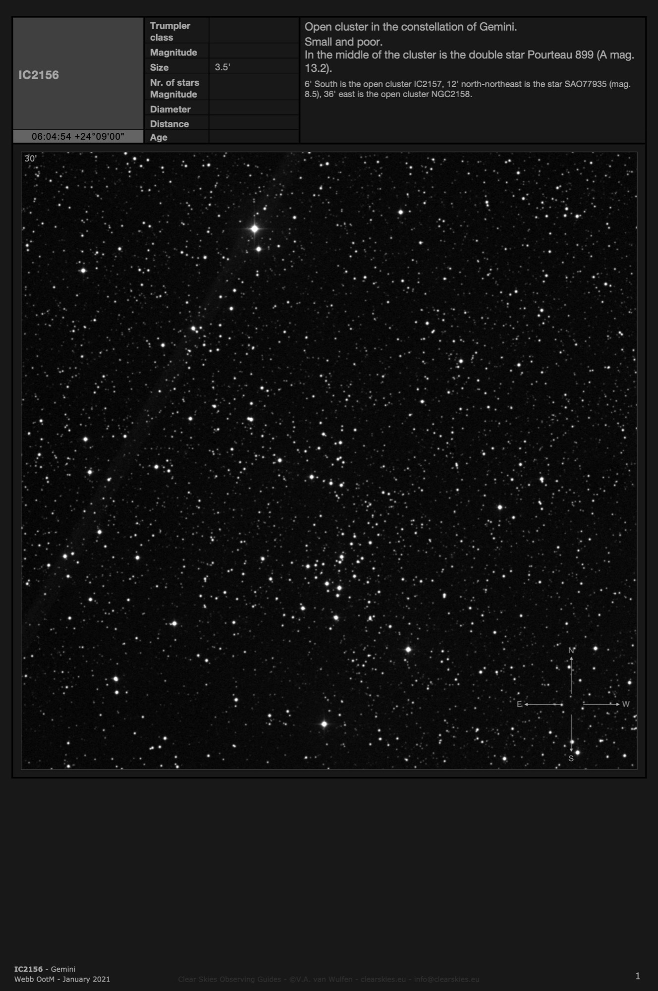 Open cluster IC2156 in Gemini Open cluster IC2156 in Gemini