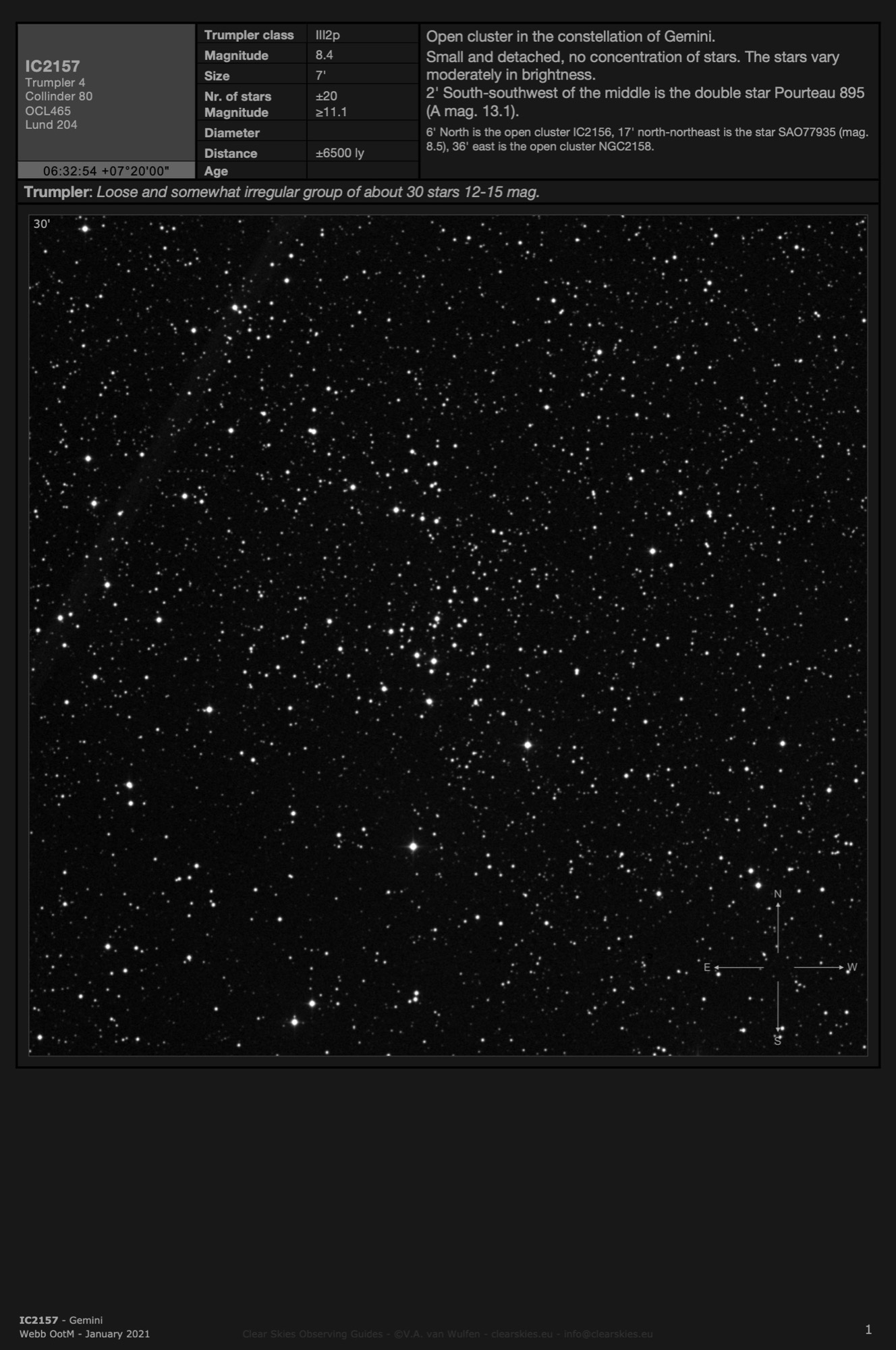 Open cluster IC2157 in Gemini Open cluster IC2157 in Gemini