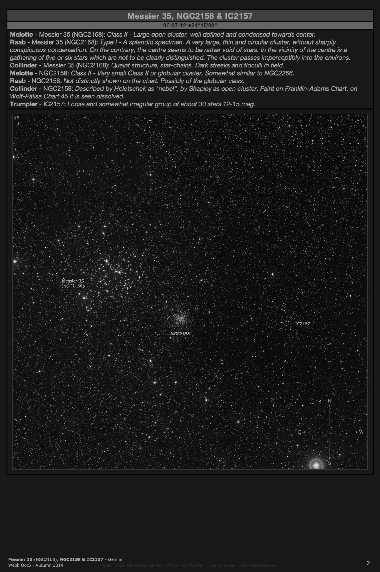 Open clusters Messier 35 (NGC2168), NGC2158 & IC2157 in Gemini Open clusters Messier 35 (NGC2168), NGC2158 & IC2157 in Gemini