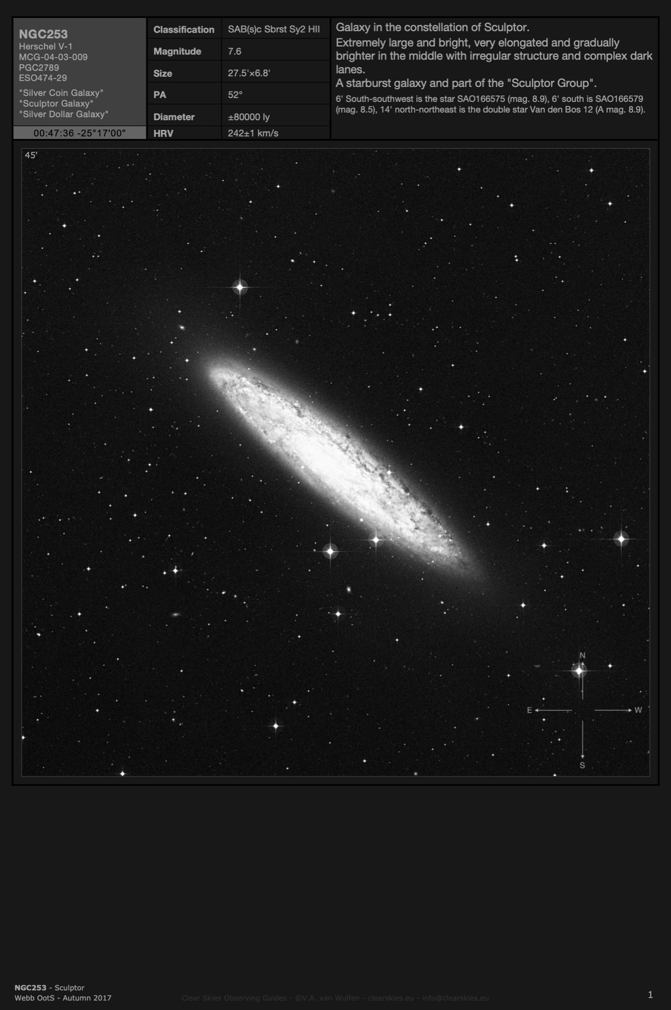 Galaxy NGC253 - the "Silver Coin Galaxy" in Sculptor Galaxy NGC253 - the "Silver Coin Galaxy" in Sculptor