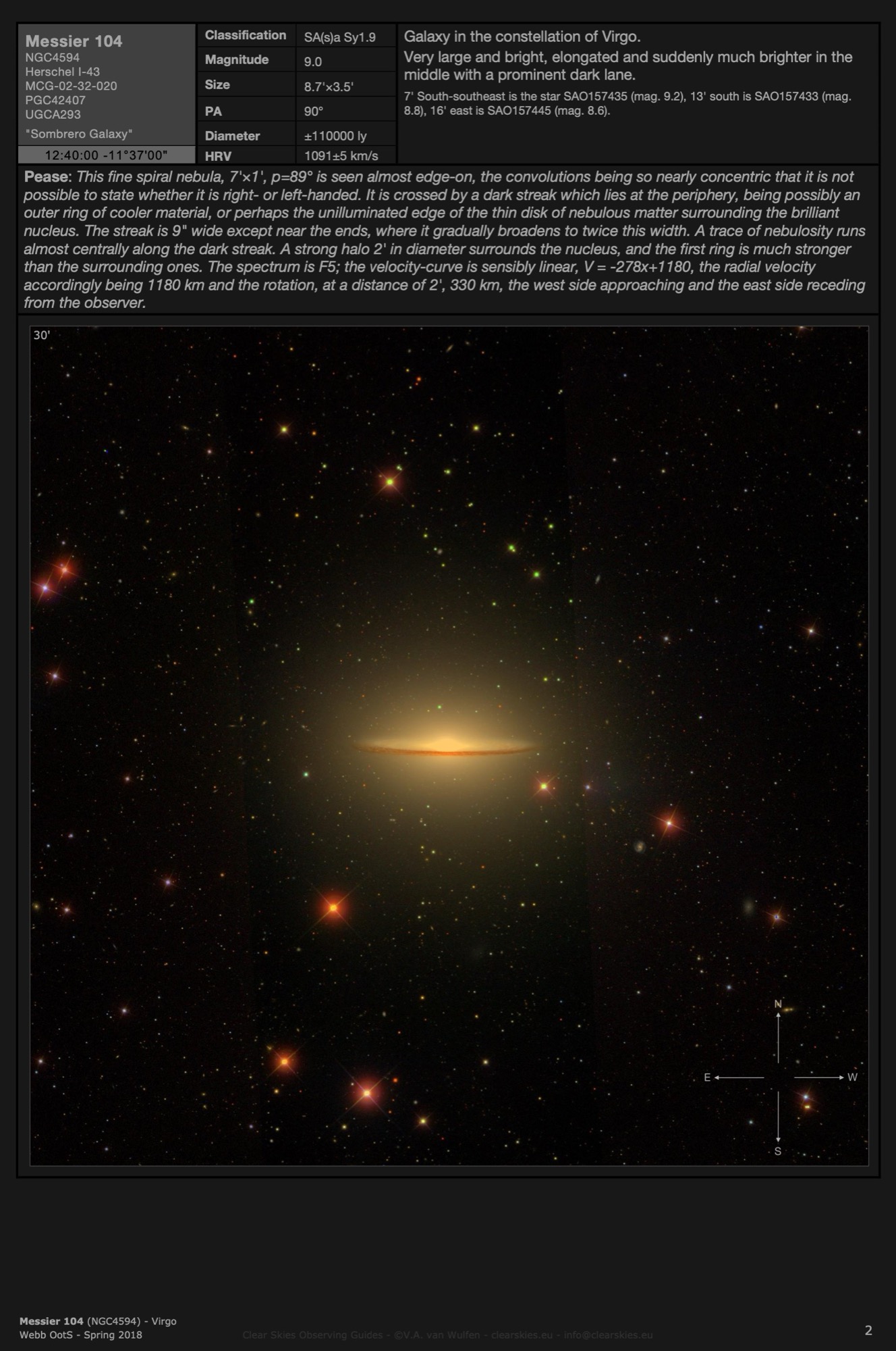 Galaxy Messier 104 (NGC4594) - the "Sombrero Galaxy" in Virgo Galaxy Messier 104 (NGC4594) - the "Sombrero Galaxy" in Virgo