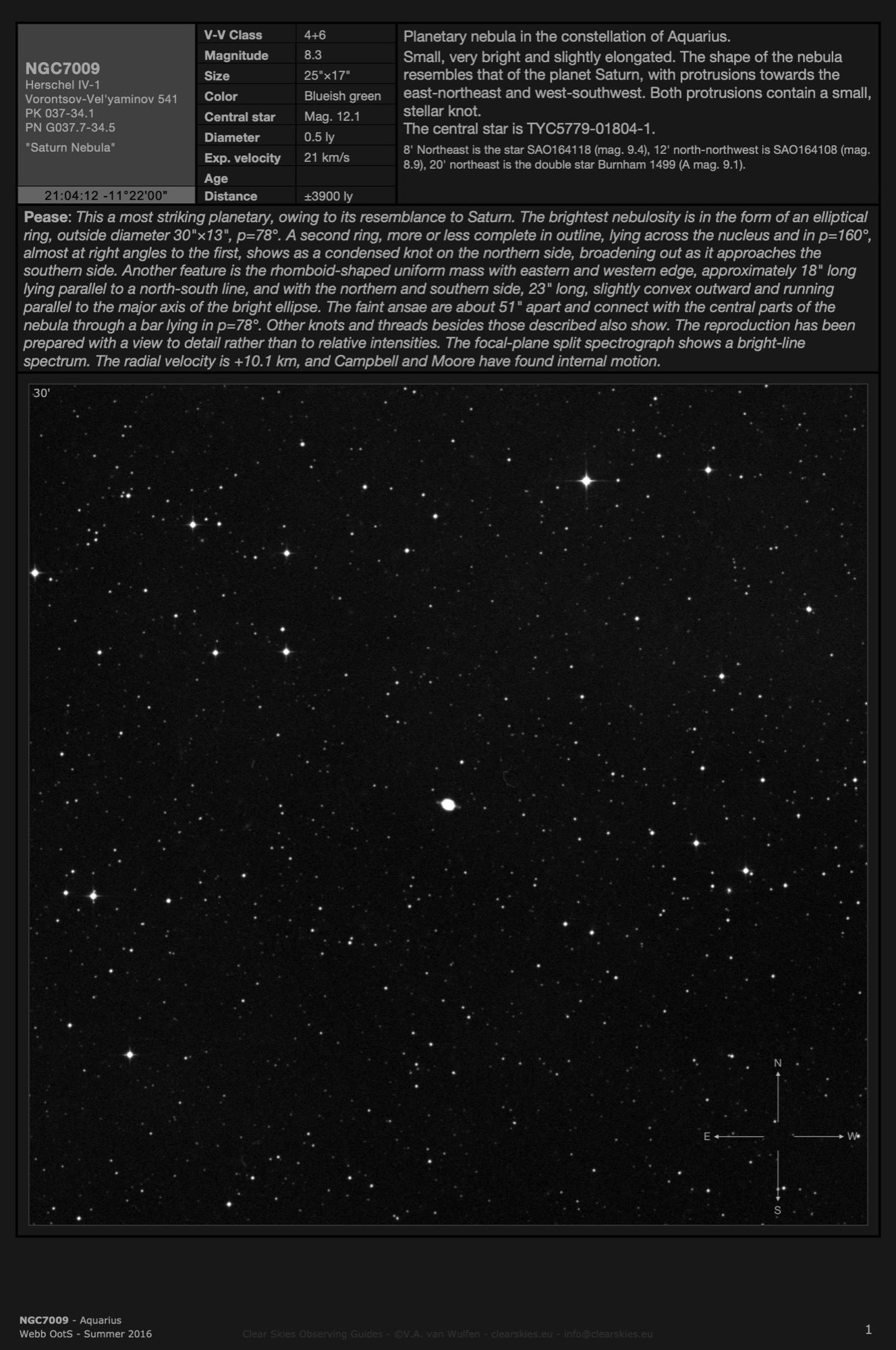 Planetary nebula NGC7009 - the "Saturn Nebula" in Aquarius Planetary nebula NGC7009 - the "Saturn Nebula" in Aquarius
