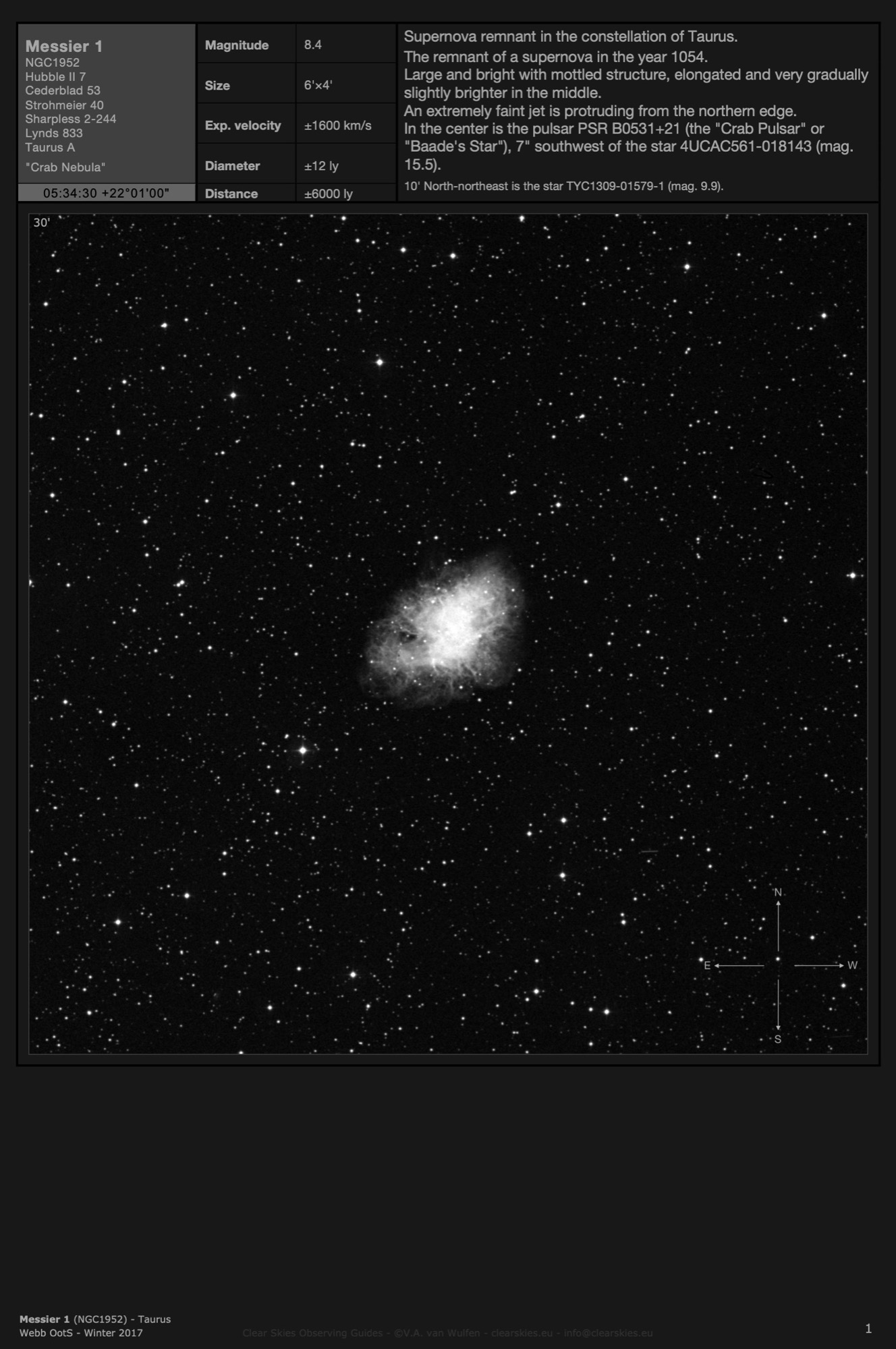 Supernova remnant Messier 1 (NGC1952) - the "Crab Nebula" in Taurus Supernova remnant Messier 1 (NGC1952) - the "Crab Nebula" in Taurus