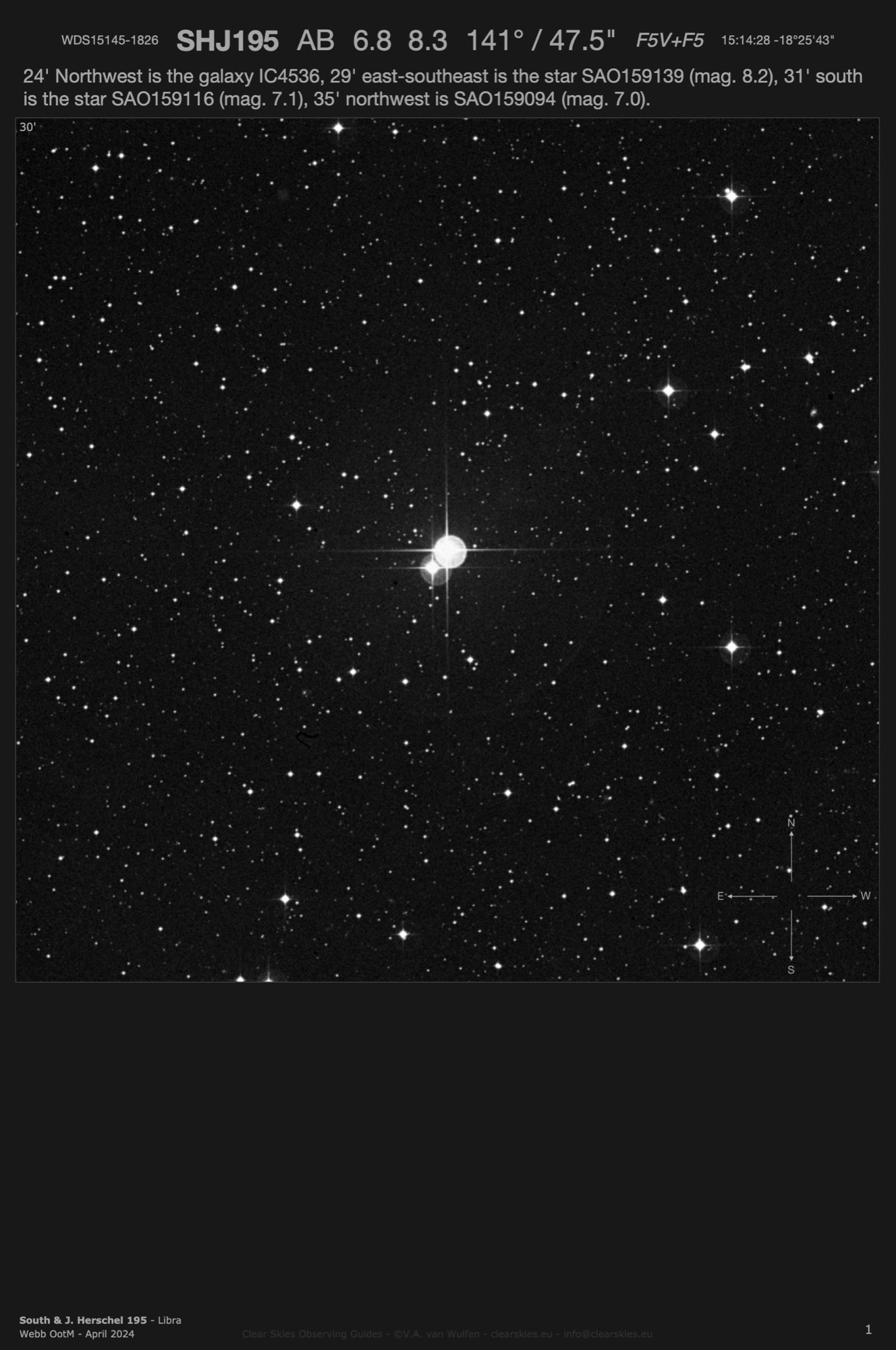 South & J. Herschel 195 (WDS15145-1826) in Libra South & J. Herschel 195 (WDS15145-1826) in Libra