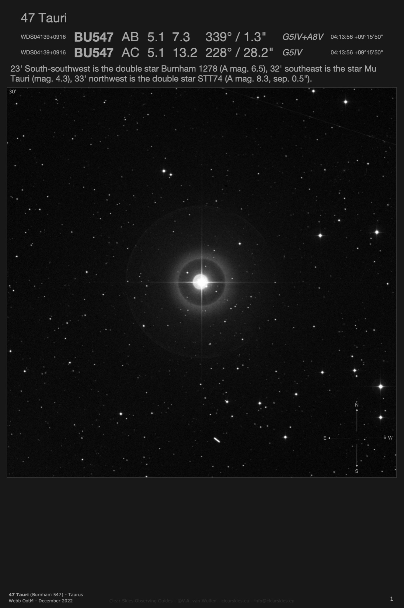 47 Tauri (Burnham 547 - WDS04139+0916) in Taurus 47 Tauri (Burnham 547 - WDS04139+0916) in Taurus