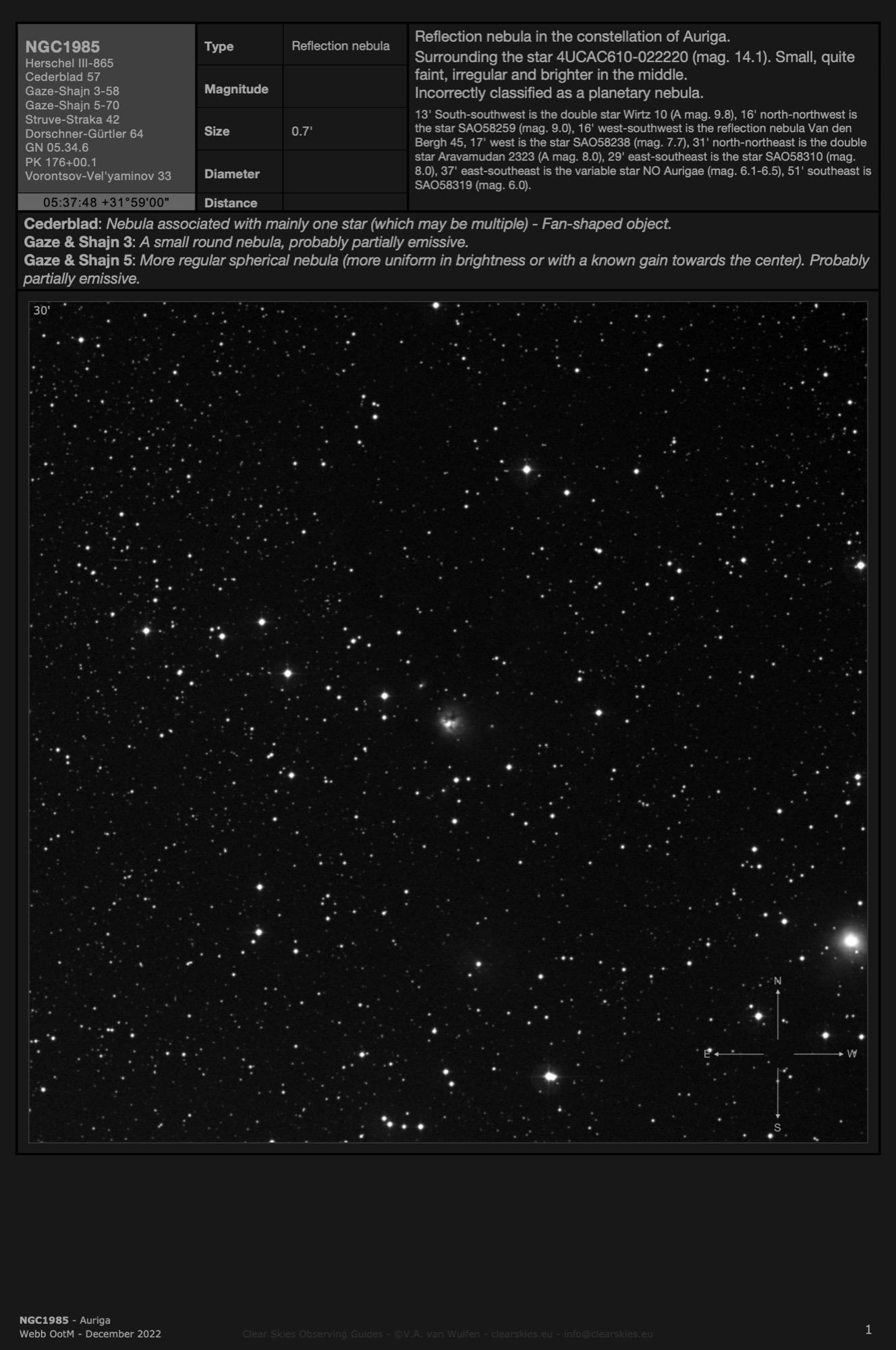 Reflection nebula NGC1985 in Auriga Reflection nebula NGC1985 in Auriga