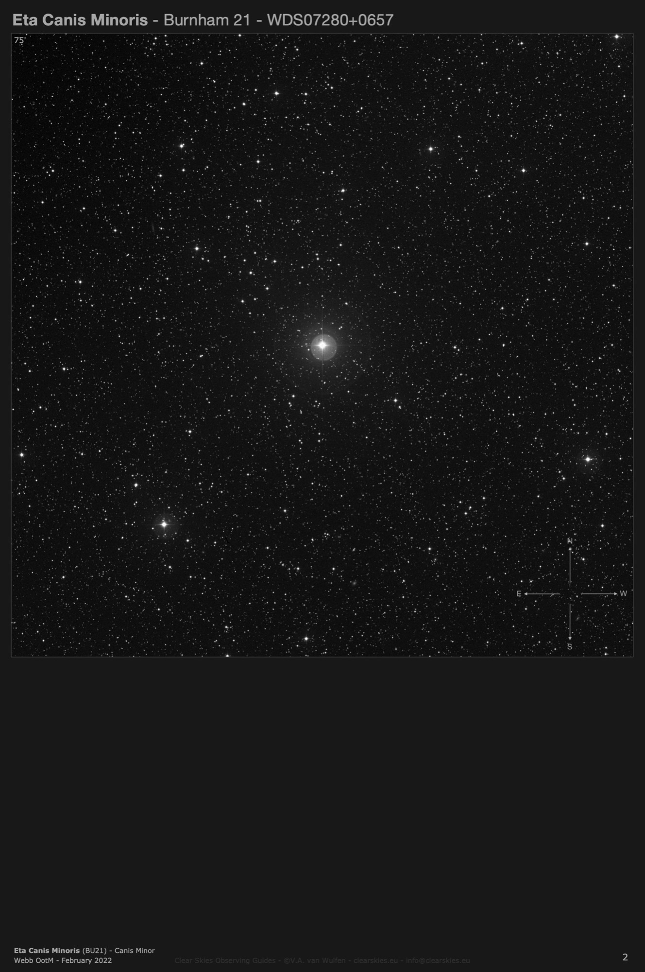 Eta Canis Minoris - Burnham 21 (WDS07280+0657) in Canis Minor Eta Canis Minoris - Burnham 21 (WDS07280+0657) in Canis Minor