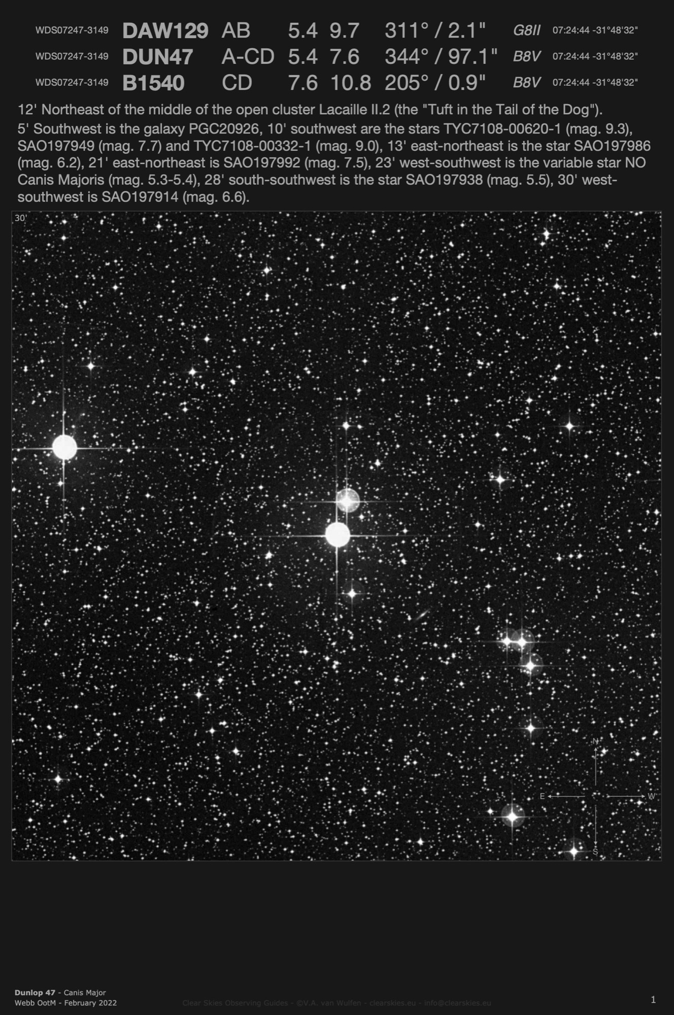 Dunlop 47 (WDS07247-3149) in Canis Major Dunlop 47 (WDS07247-3149) in Canis Major