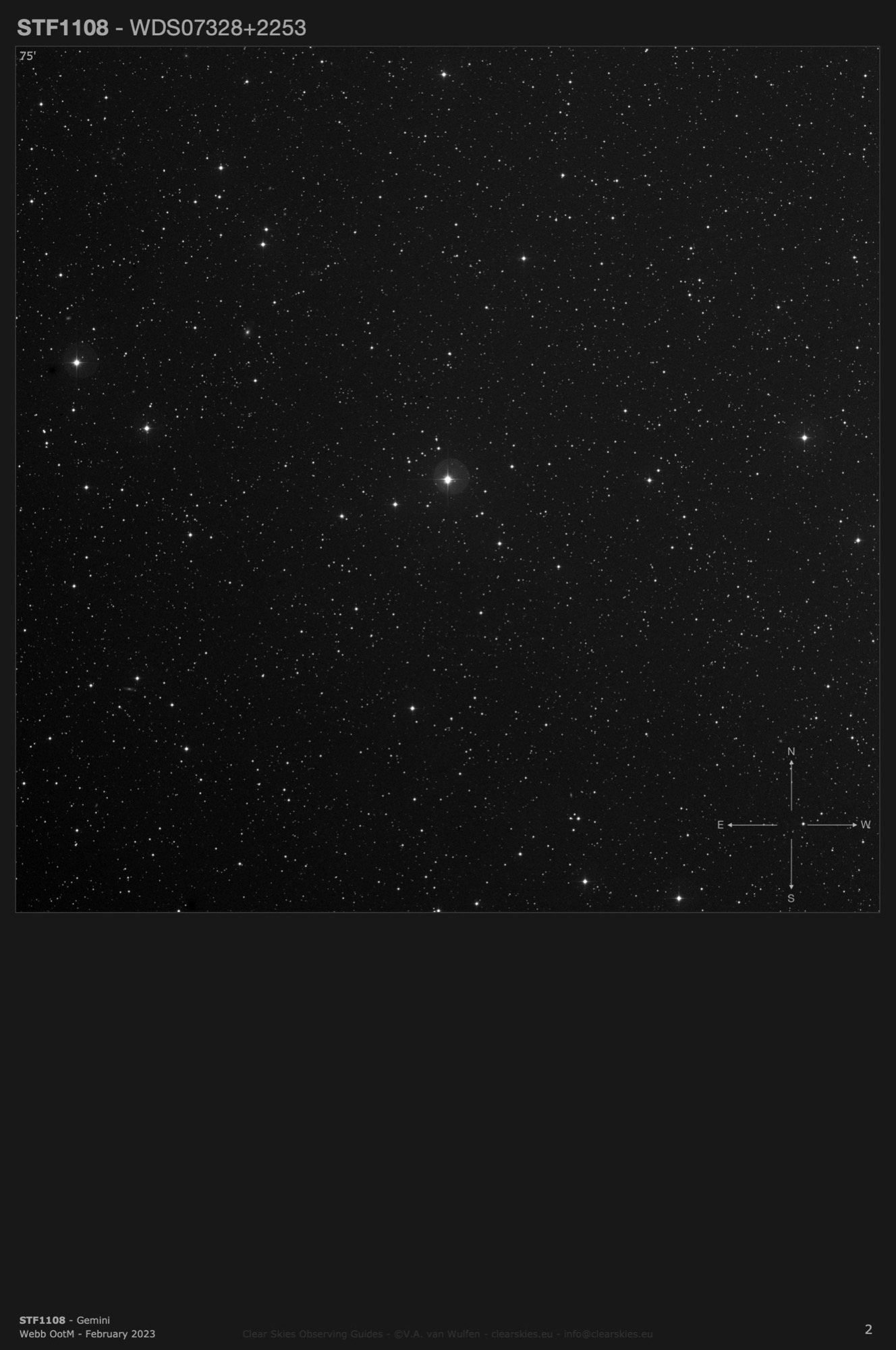 STF1108 (WDS07328+2253) in Gemini STF1108 (WDS07328+2253) in Gemini