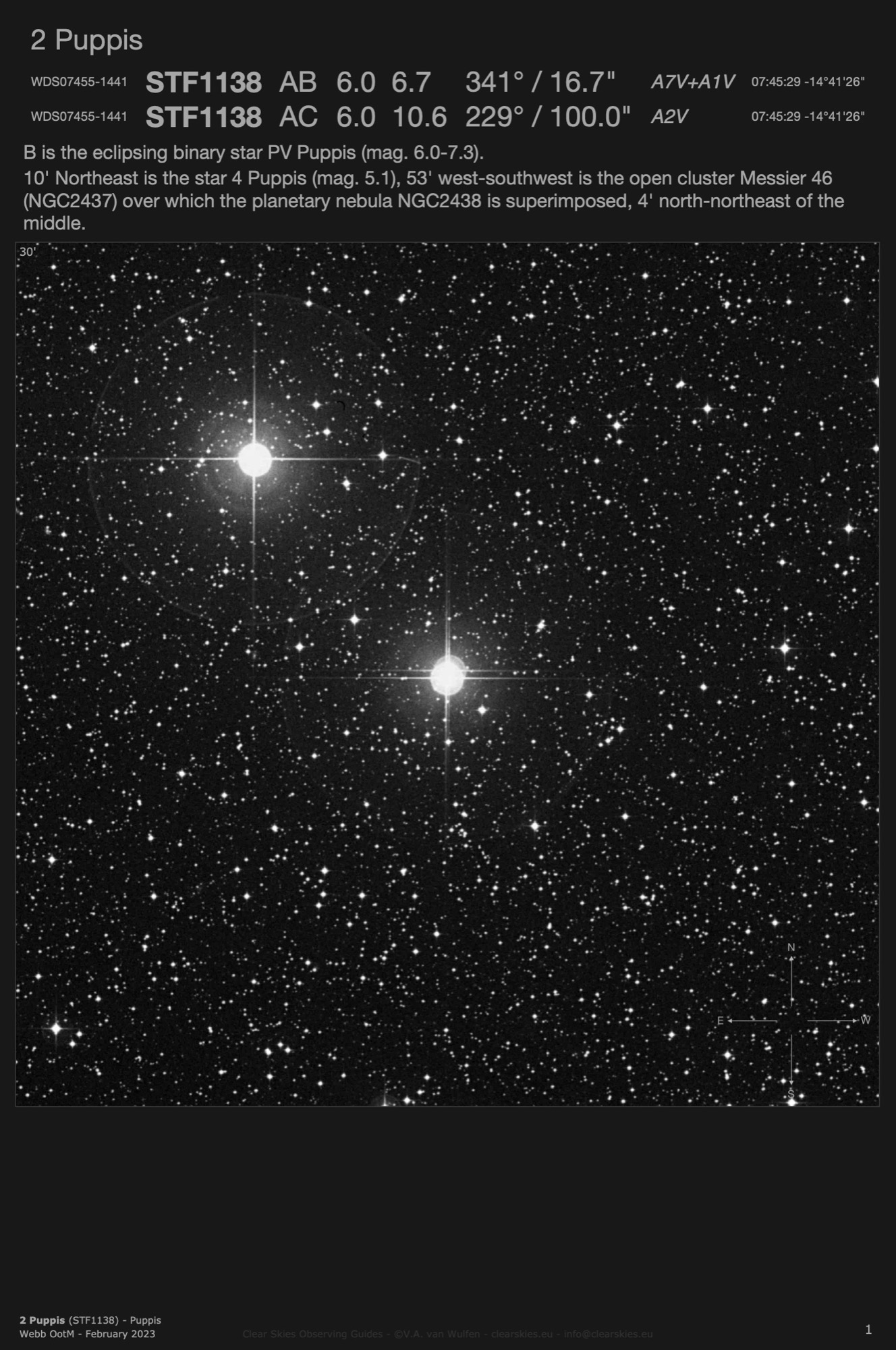 2 Puppis (STF1138 - WDS07455-1441) in Puppis 2 Puppis (STF1138 - WDS07455-1441) in Puppis