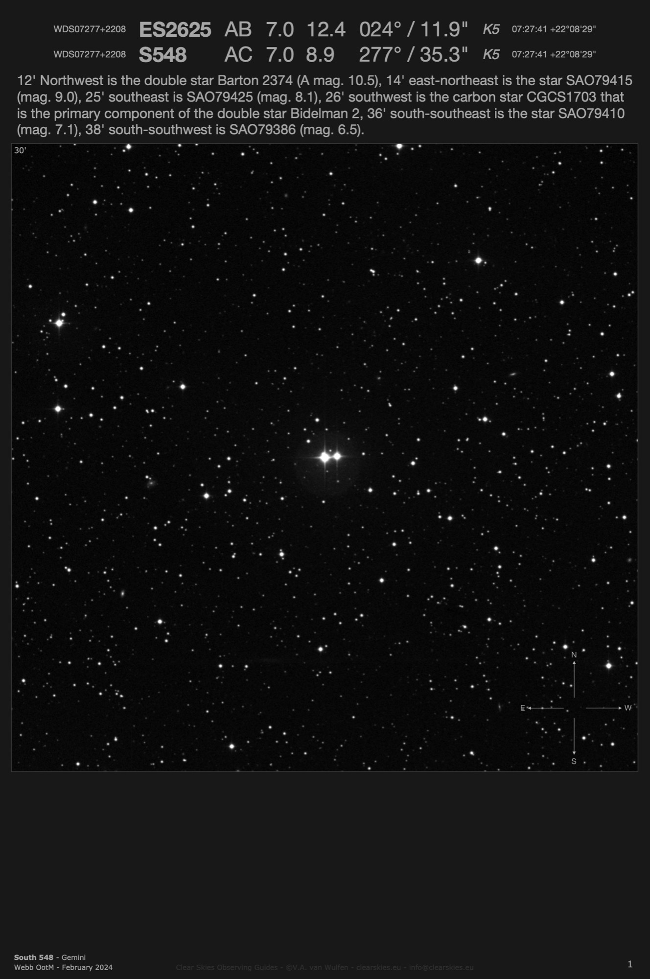 South 548 (WDS07277+2208) in Gemini South 548 (WDS07277+2208) in Gemini
