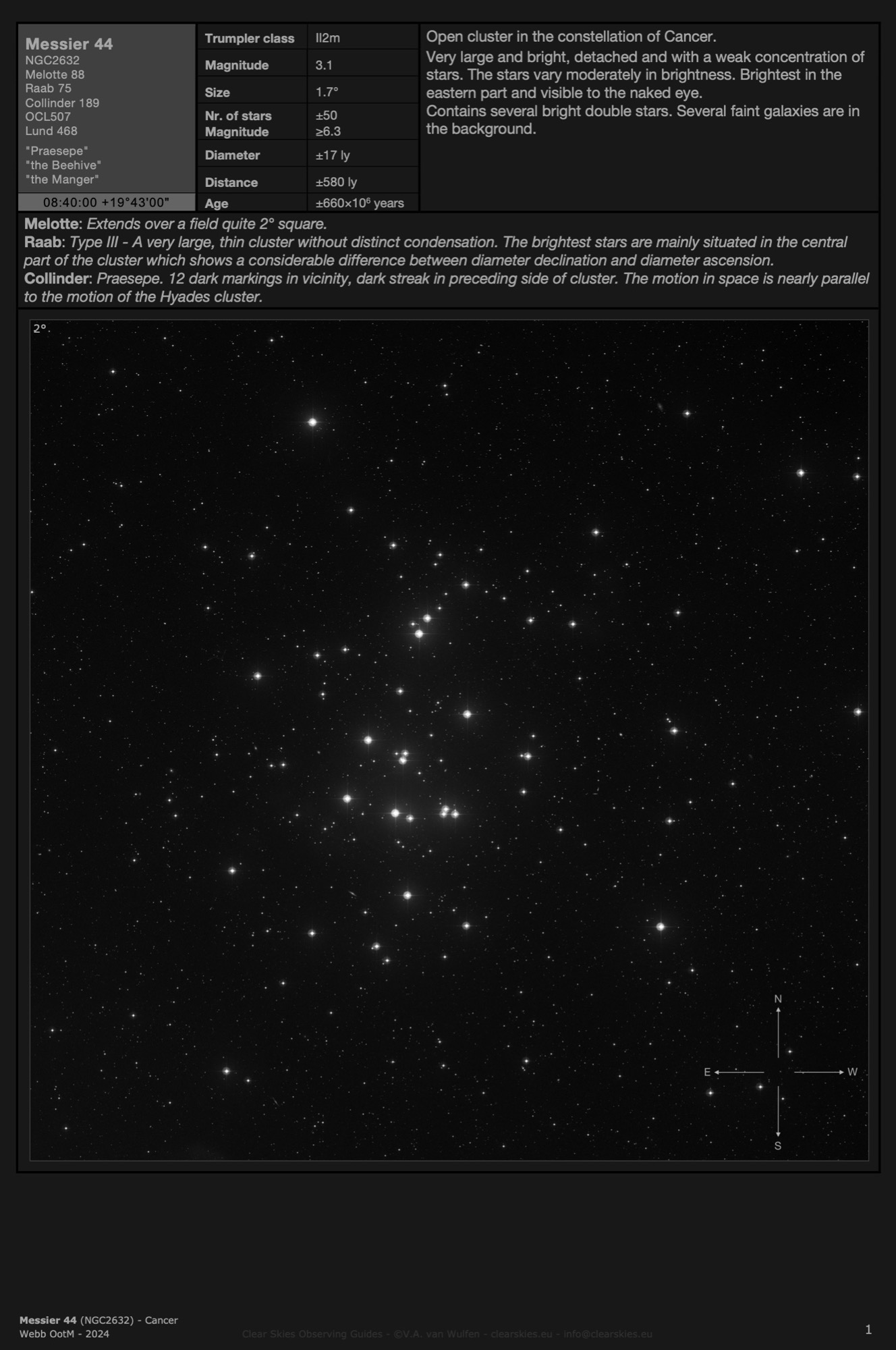Open cluster Messier 44 (NGC2632) - "Praesepe" in Cancer Open cluster Messier 44 (NGC2632) - "Praesepe" in Cancer