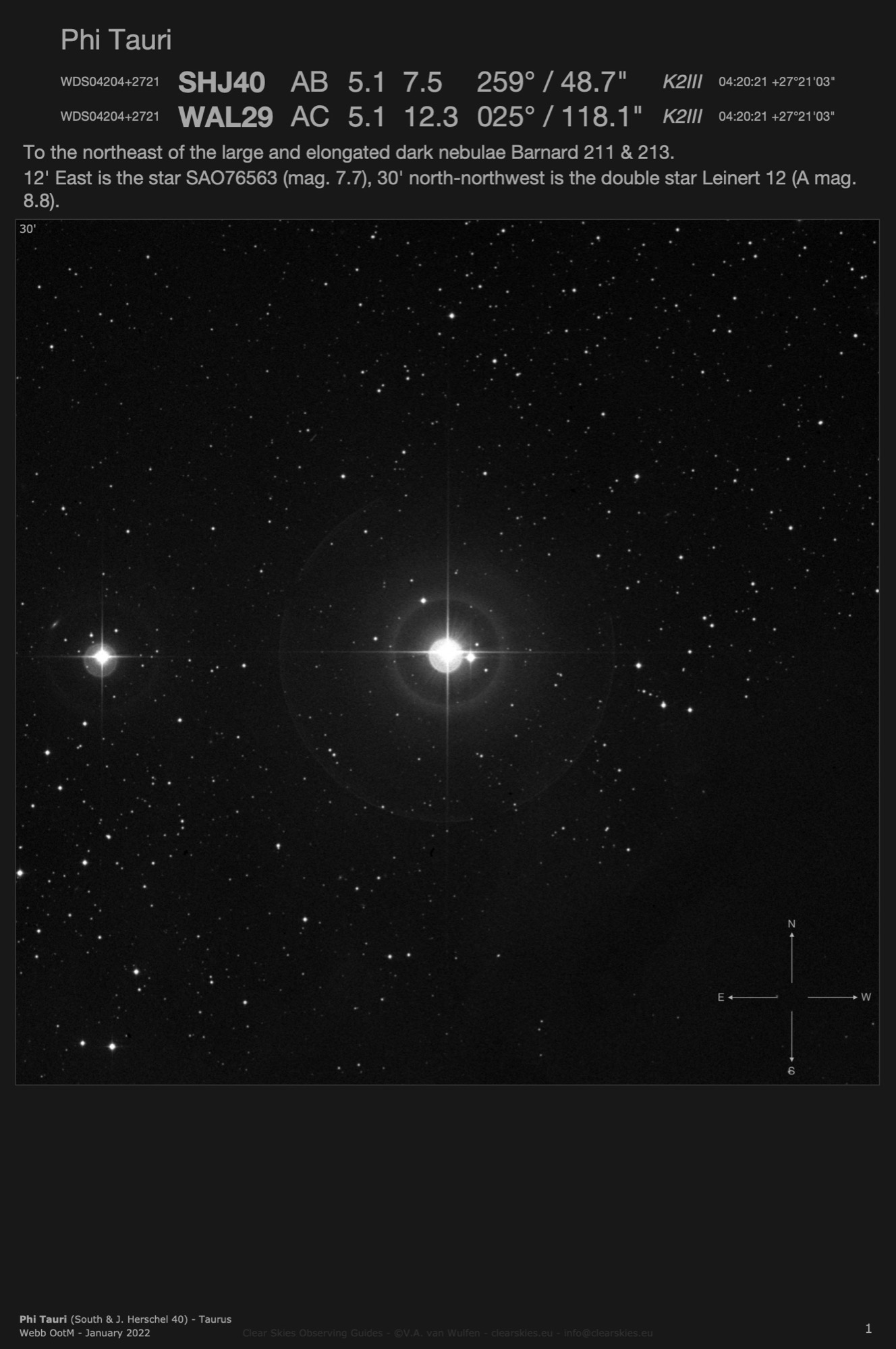 Phi Tauri - South & J. Herschel 40 (WDS04204+2721) in Taurus Phi Tauri - South & J. Herschel 40 (WDS04204+2721) in Taurus