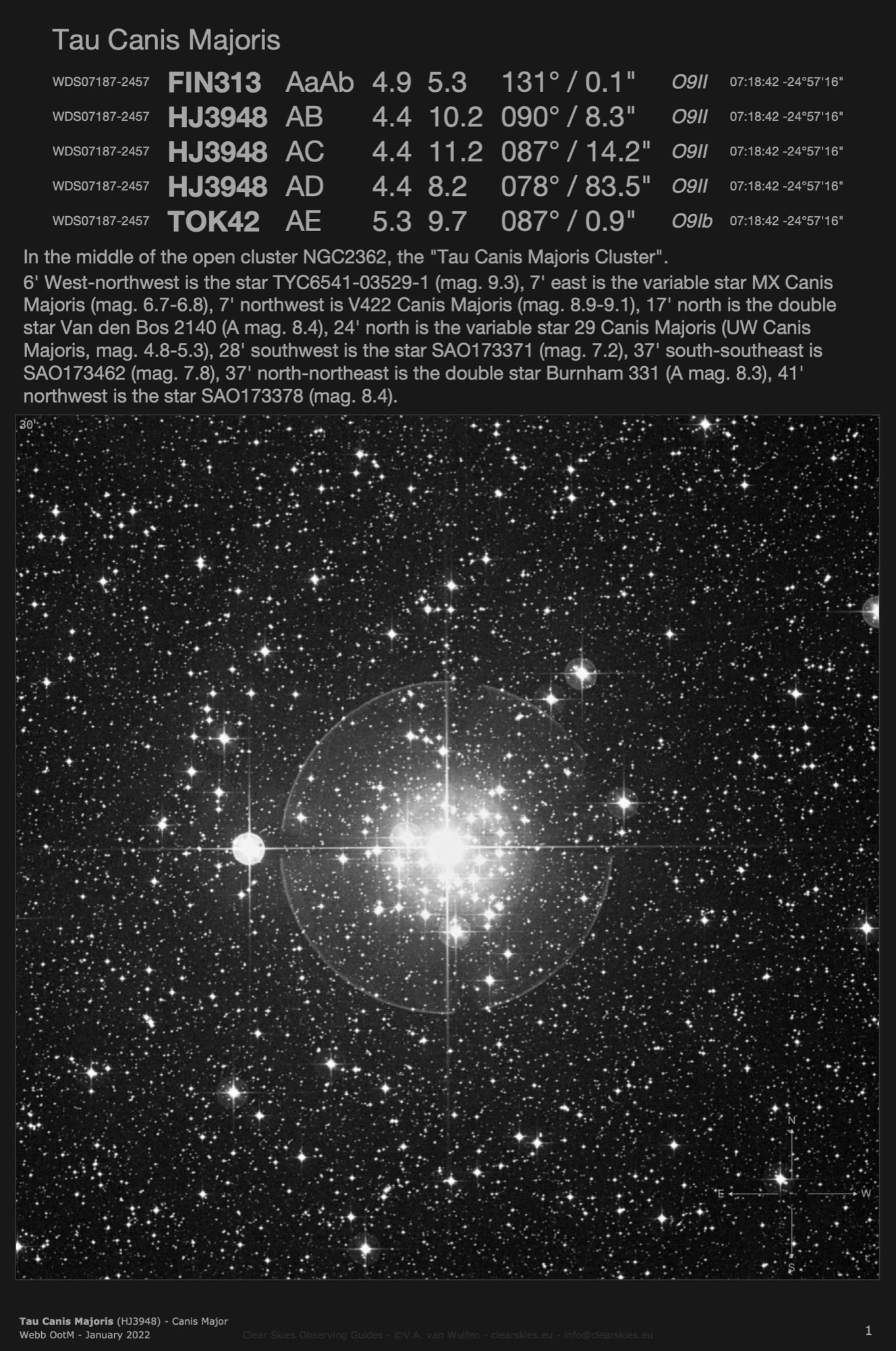 Tau Canis Majoris - HJ3948 (WDS07187-2457) in Canis Major Tau Canis Majoris - HJ3948 (WDS07187-2457) in Canis Major