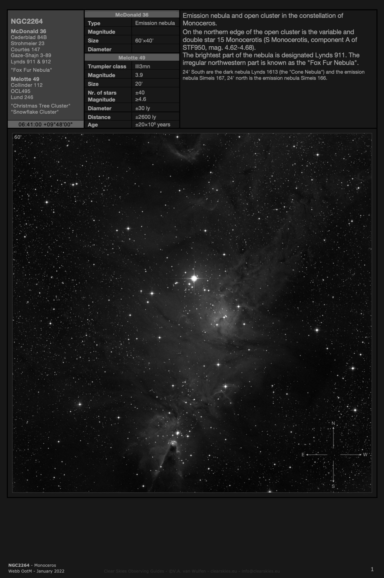 Open cluster & emission nebula NGC2264 - the "Christmas Tree Cluster” and the “Fox Fur Nebula" in Monoceros Open cluster & emission nebula NGC2264 - the "Christmas Tree Cluster” and the “Fox Fur Nebula" in Monoceros